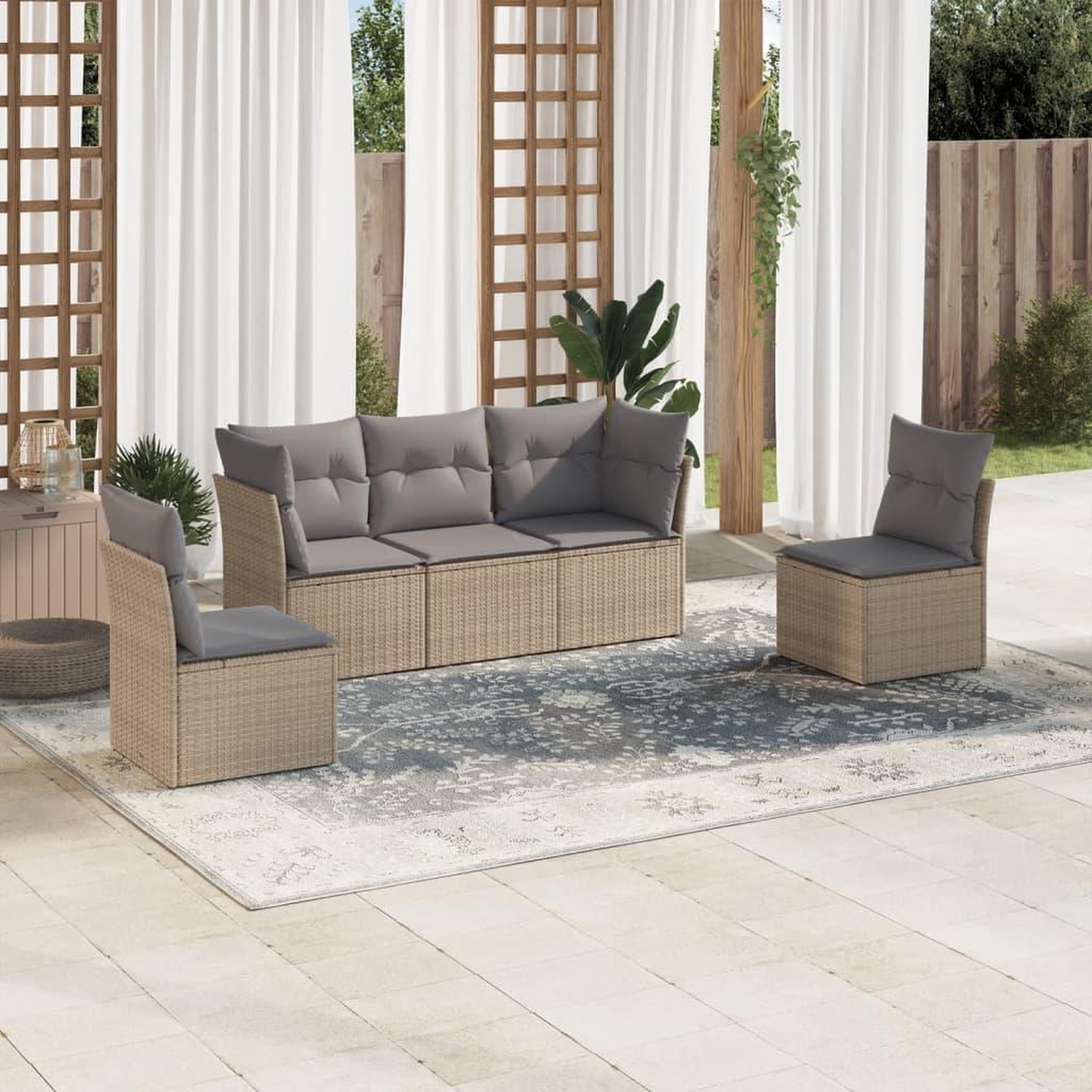 VIDAXL Salon de jardin avec coussins 5 pcs beige resine tressee