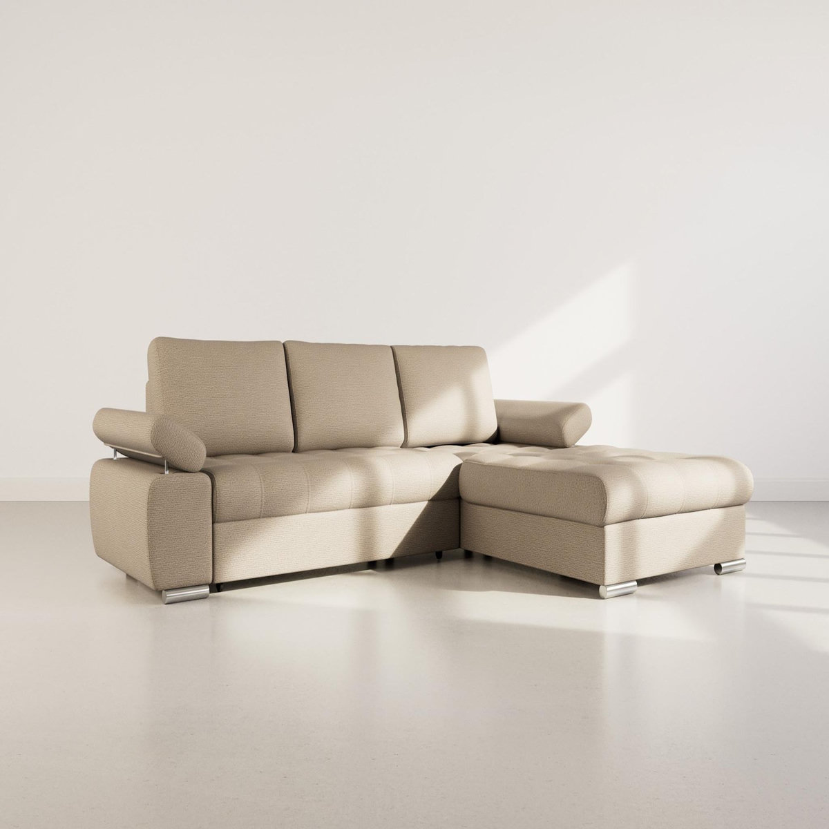 BEST MOBILIER Bianca - canapé d'angle droit 4 places convertible avec coffre en tissu texturé