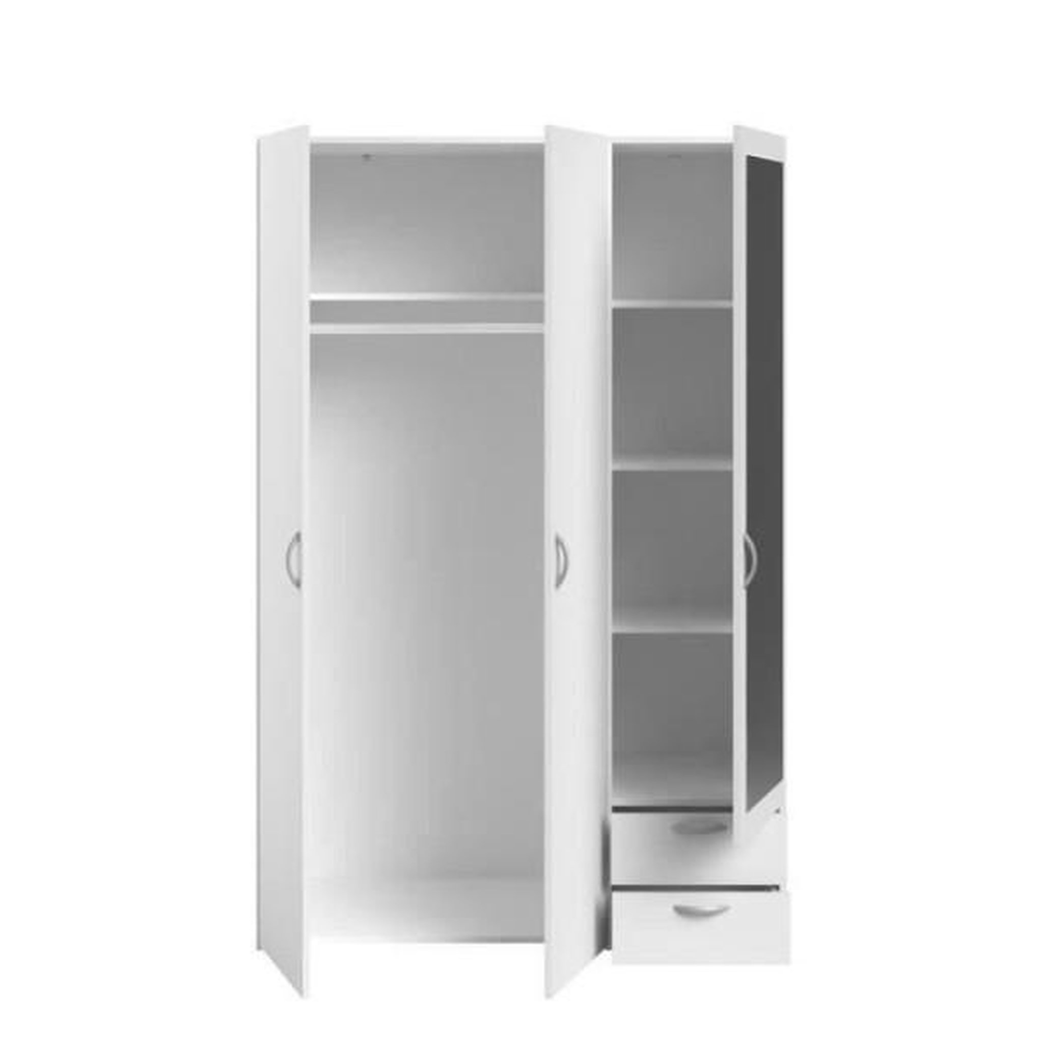 Voir la diapositive 3 : PARISOT Armoire VARIA - Décor blanc - 3 portes battantes + miroir + 2 tiroirs - L 120 x H 185 x P 51 cm - PARISOT