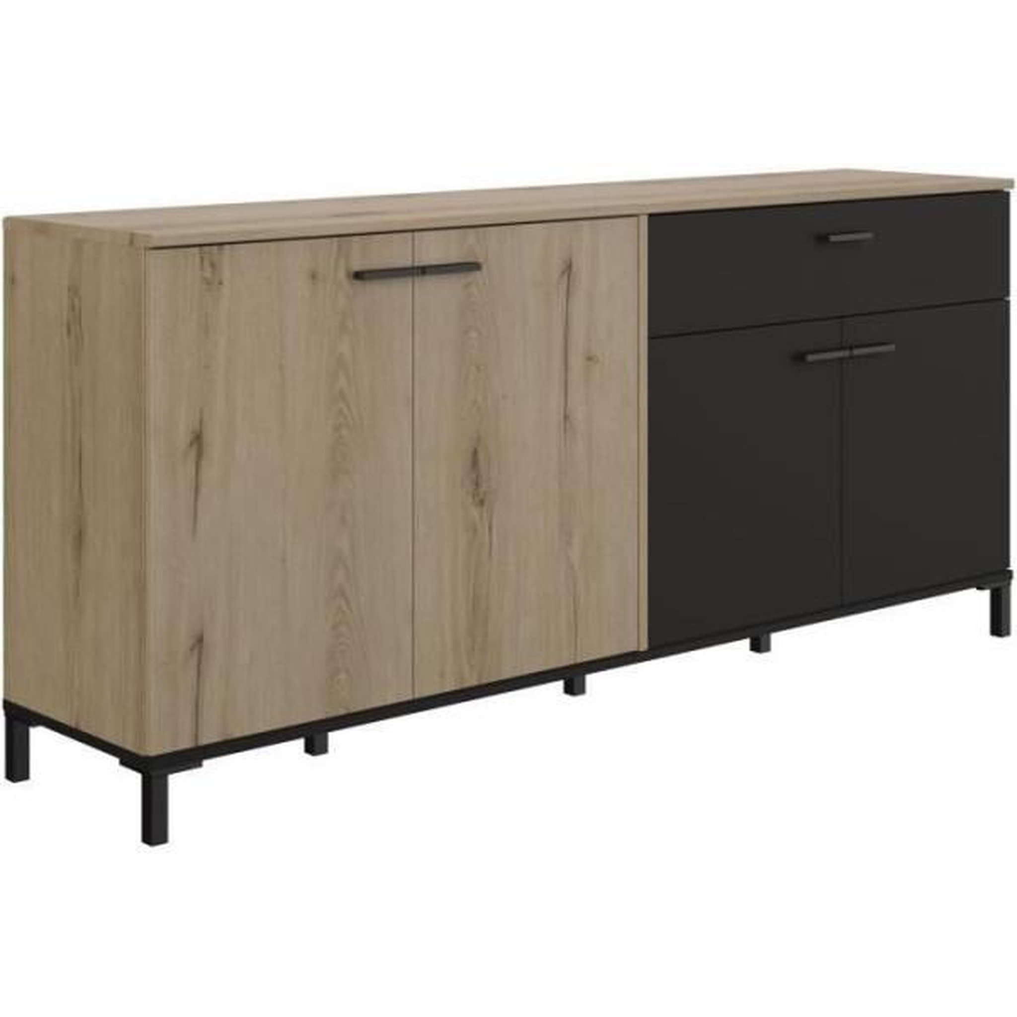 GAMI Buffet L180 x P40 x H81 cm - TRUST - Chene / Noir - 4 portes - 1 tiroir - GAMI