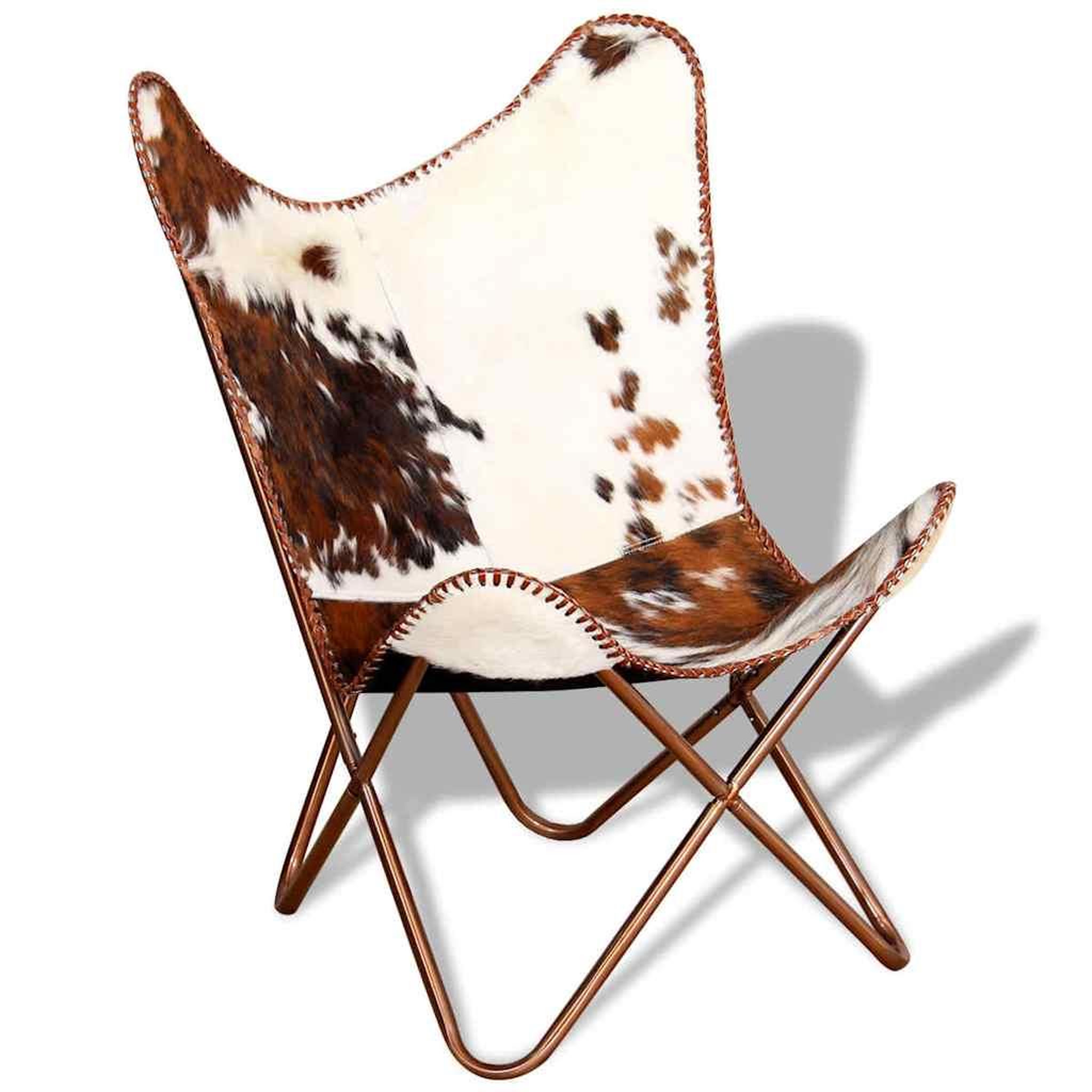 Voir la diapositive 4 : VIDAXL Chaise papillon marron et blanc cuir de vache