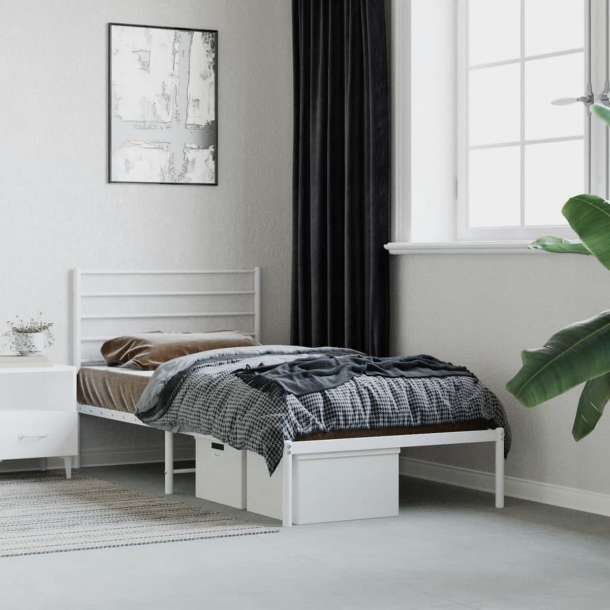 VIDAXL Cadre de lit metal sans matelas avec tete de lit blanc 75x190cm