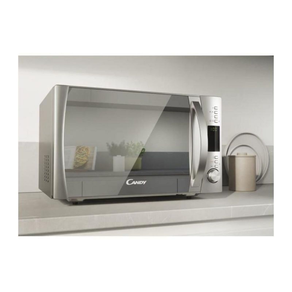 Candy CBWM30DS Micro-ondes Gril - 30L -MO 900W - Plateau tournant 31,5cm Fonction Silence - Fonction EcoCuisson express - Porte miroir