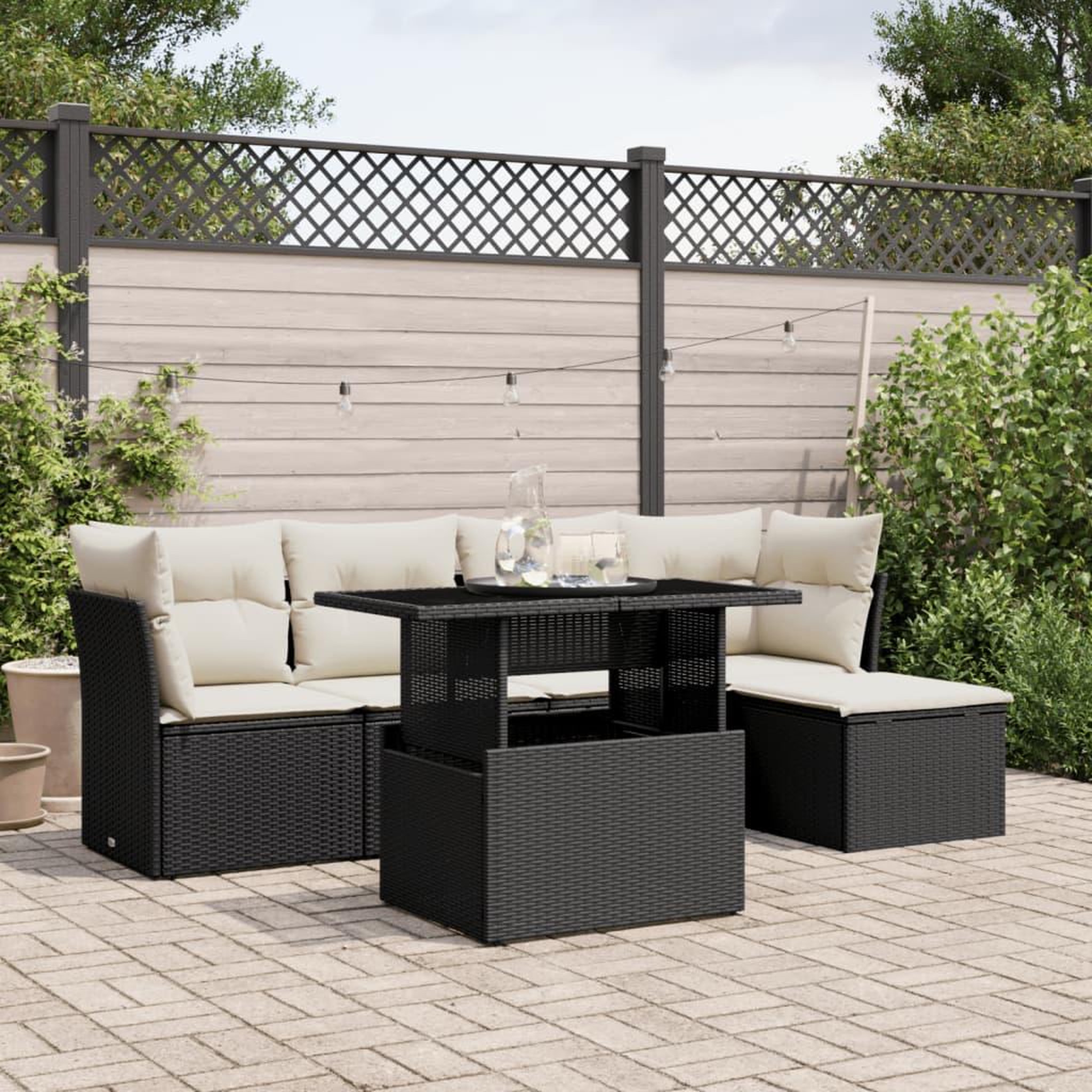 VIDAXL Salon de jardin 6 pcs avec coussins noir resine tressee