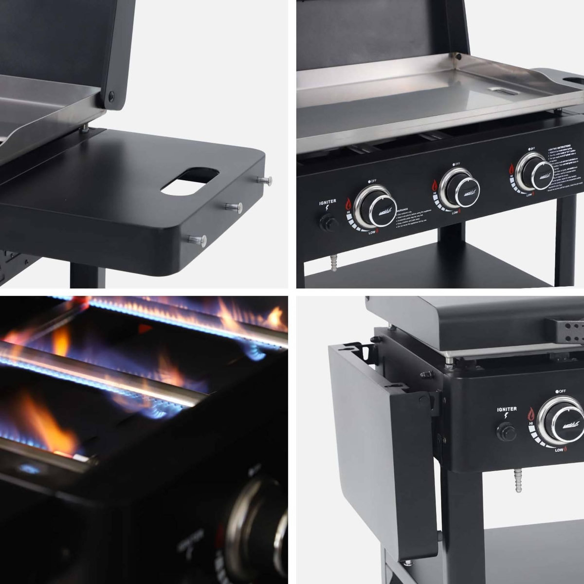 SWEEEK Plancha gaz 3 brûleurs acier inoxydable 12kW avec chariot et ustensiles - Raoul