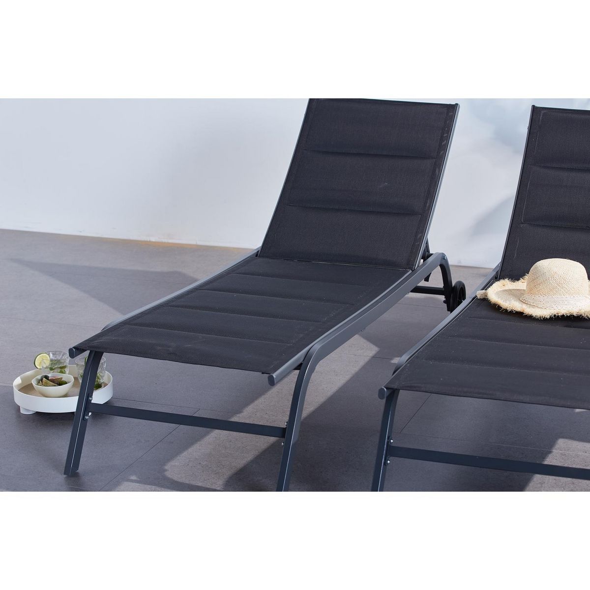 CONCEPT USINE Lot de 2 transats aluminium noir LISBOA