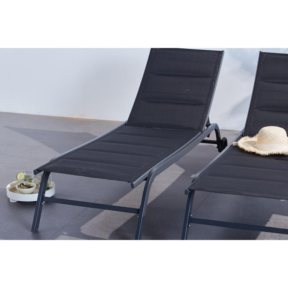 CONCEPT USINE Lot de 2 transats aluminium noir LISBOA