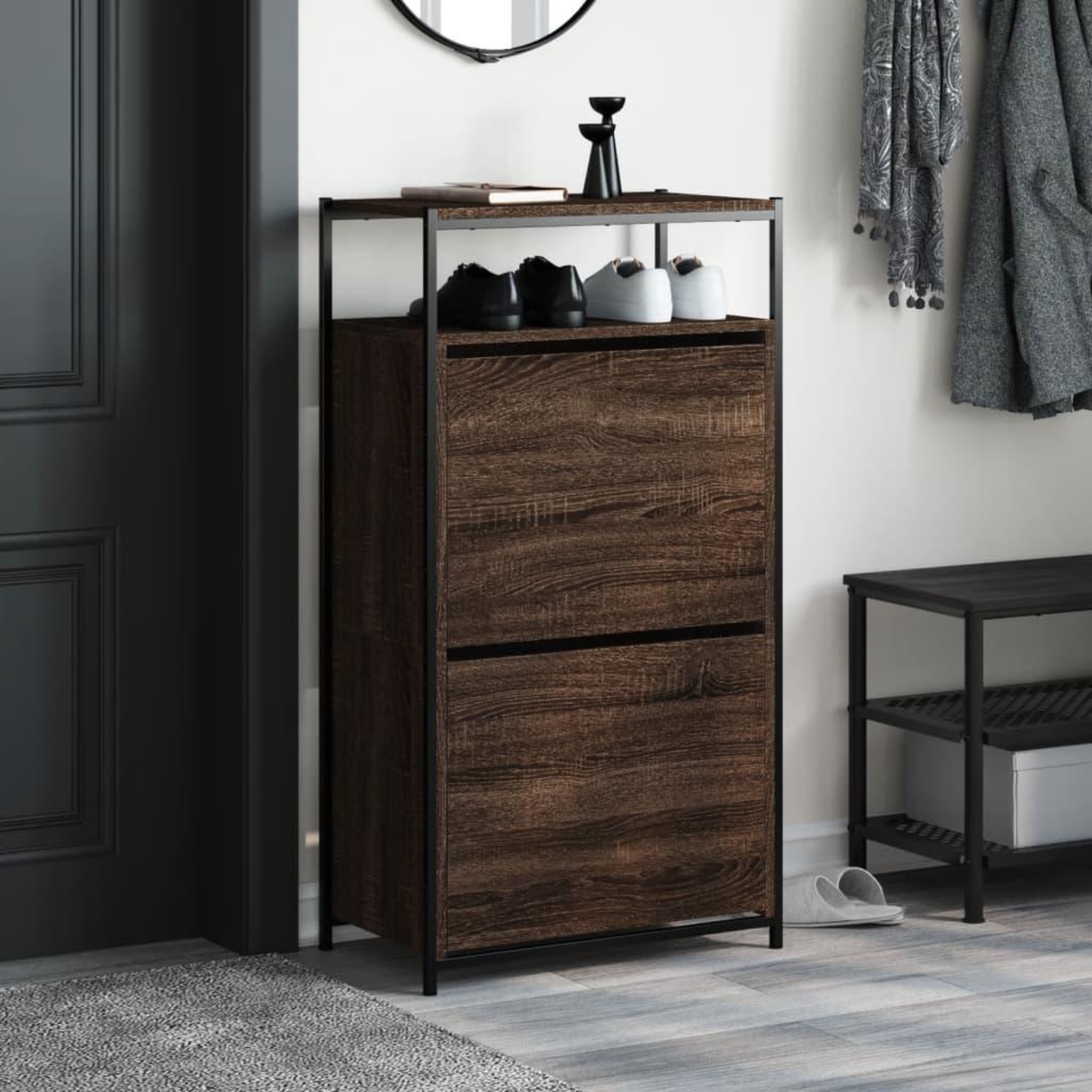 Voir la diapositive 3 : VIDAXL Armoire a chaussures chene marron 60x34x112cm bois d'ingenierie