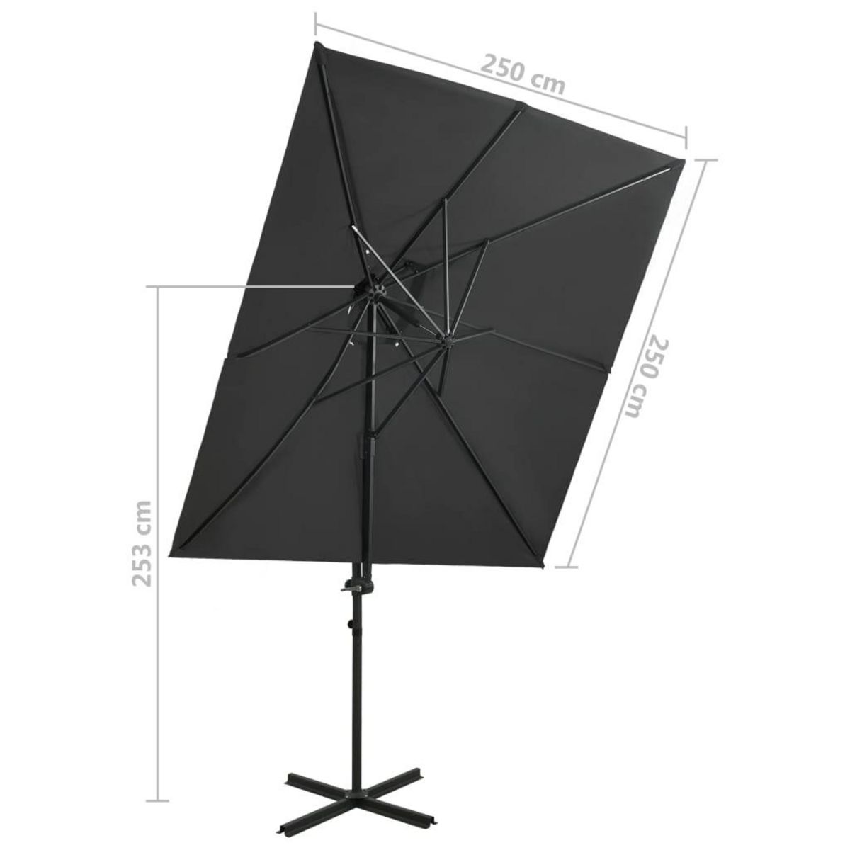VIDAXL Parasol de jardin en porte-a-faux a double toit anthracite