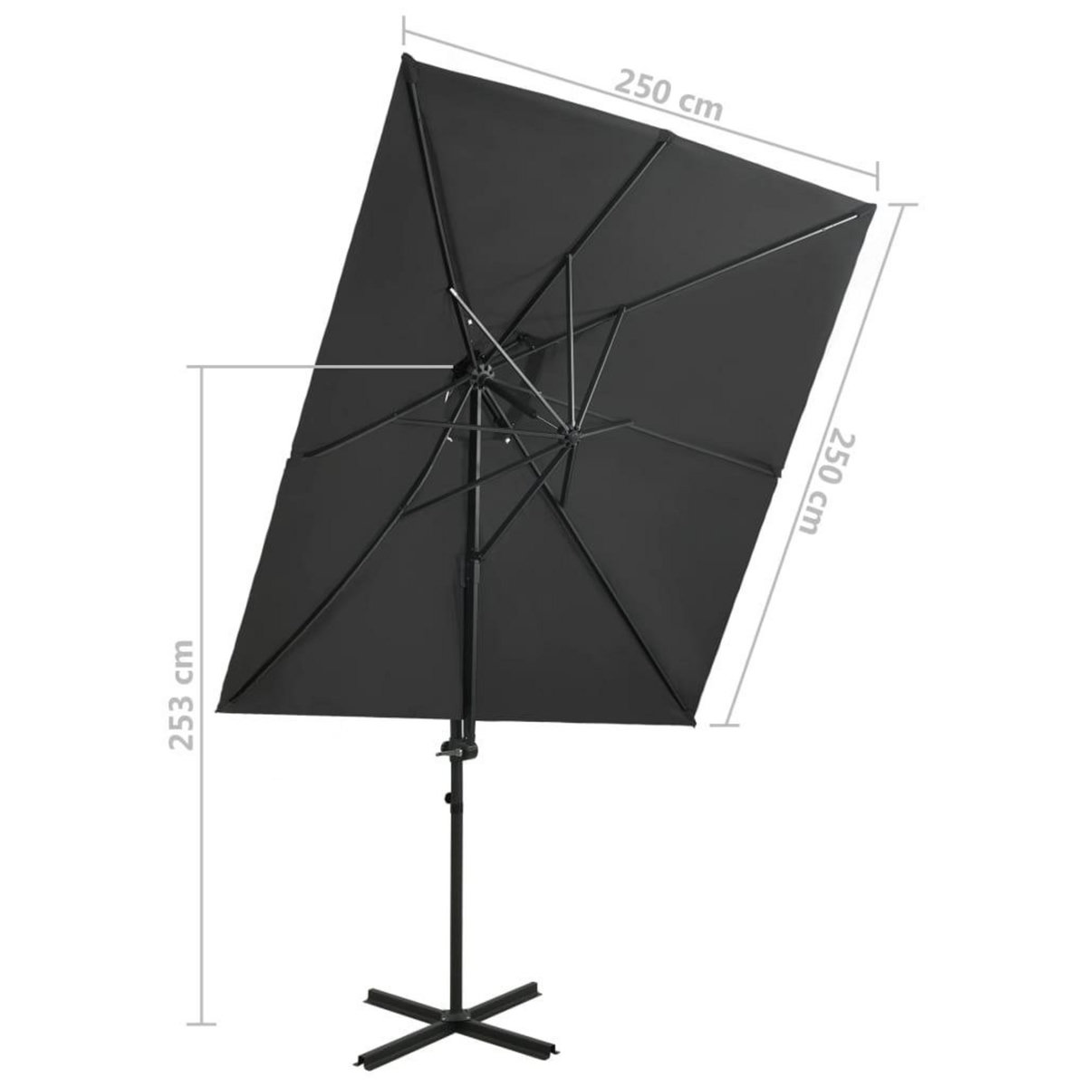 VIDAXL Parasol de jardin en porte-a-faux a double toit anthracite