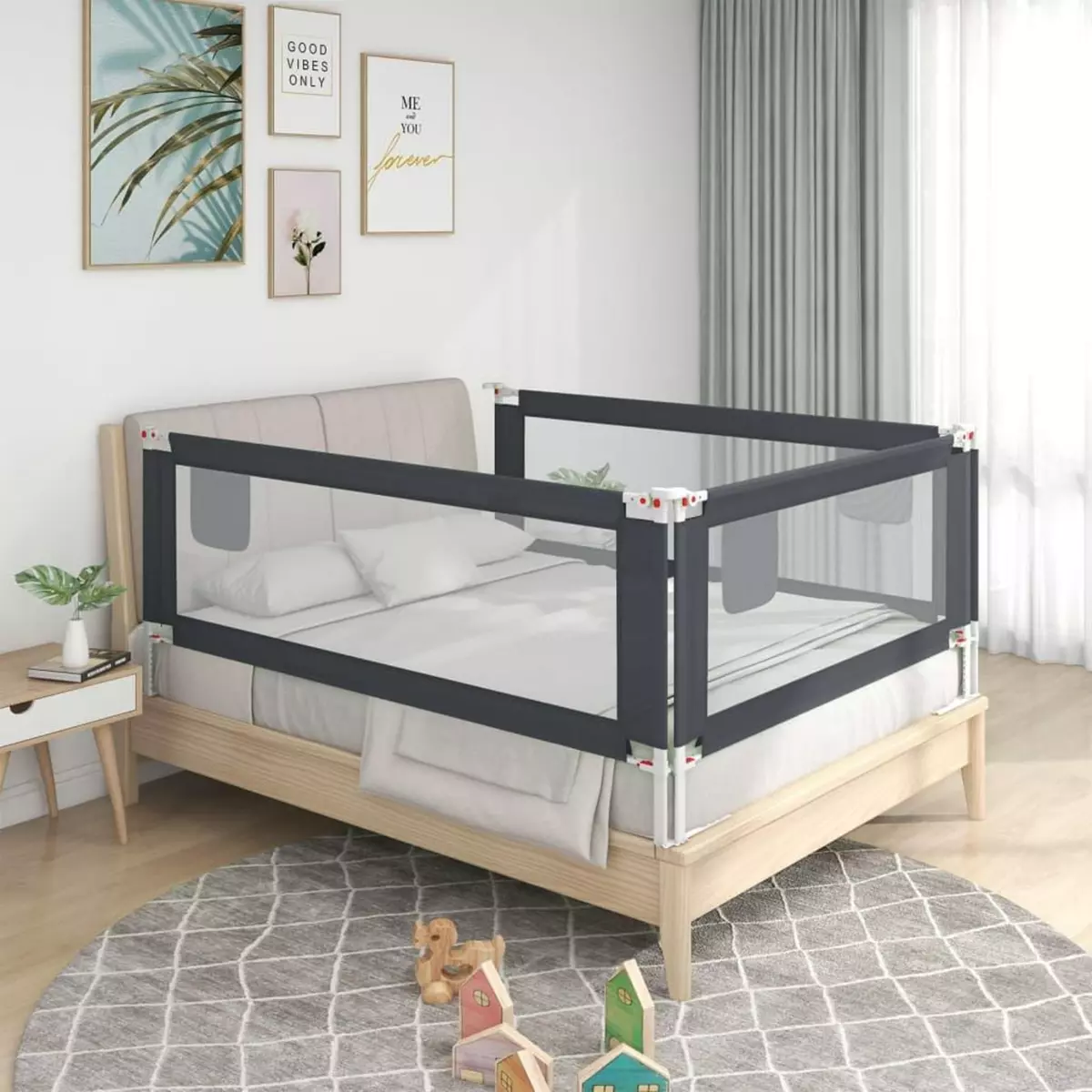 VIDAXL Barriere de securite de lit d'enfant Gris fonce 90x25 cm Tissu