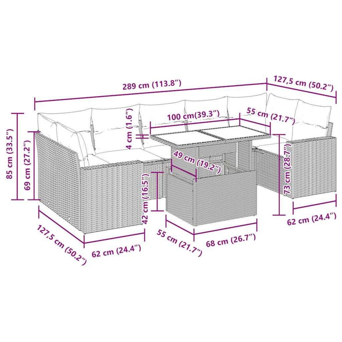 VIDAXL Salon de jardin 8 pcs avec coussins gris clair resine tressee