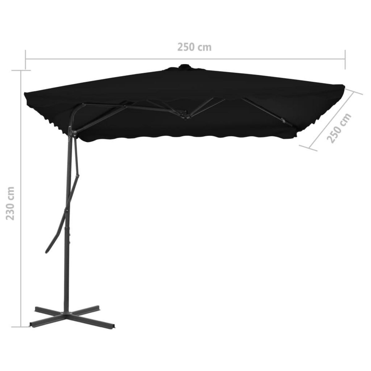 VIDAXL Parasol de jardin avec mat en acier noir 250x250x230 cm