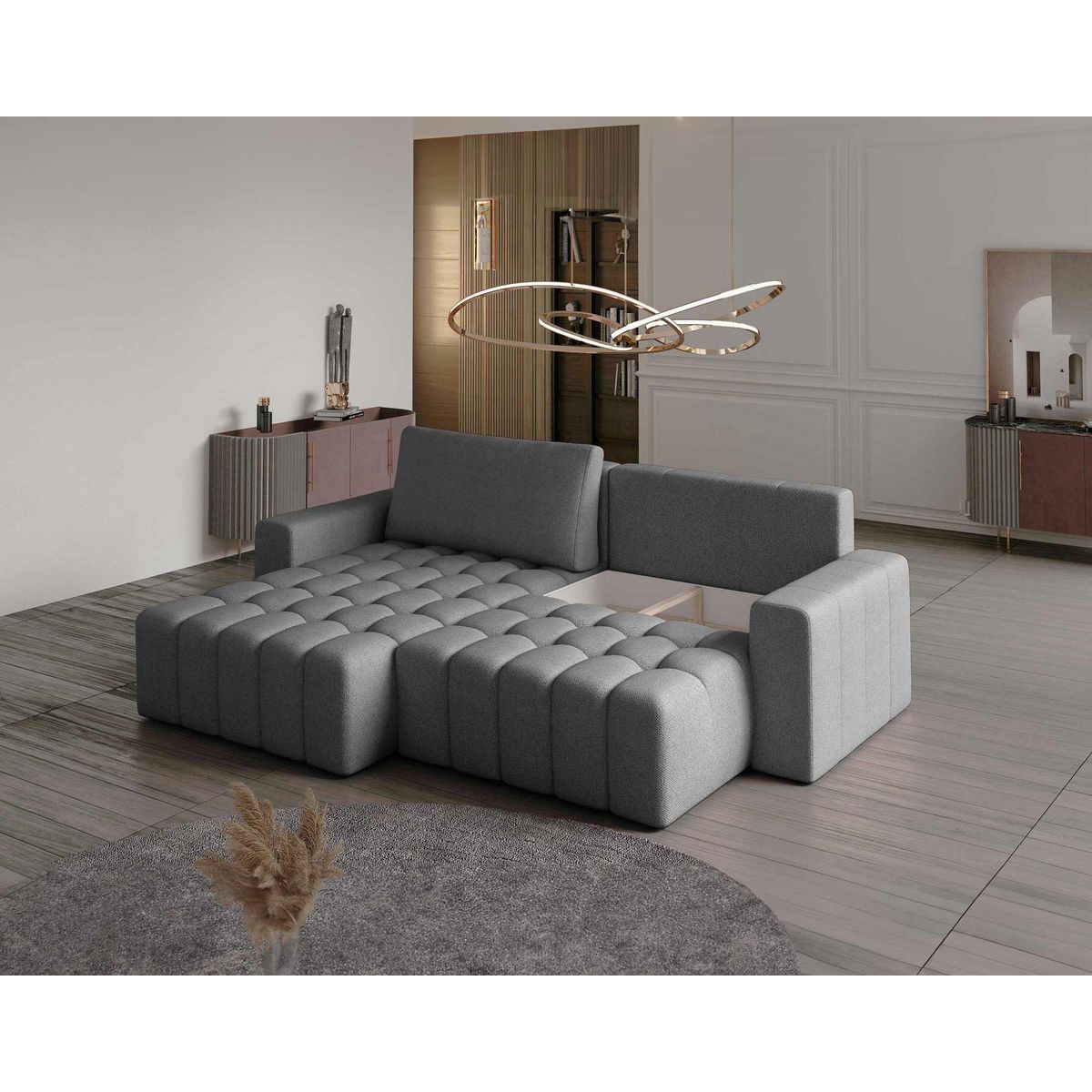 BEST MOBILIER Cordova - canapé d'angle gauche 4 places convertible avec coffre en velours