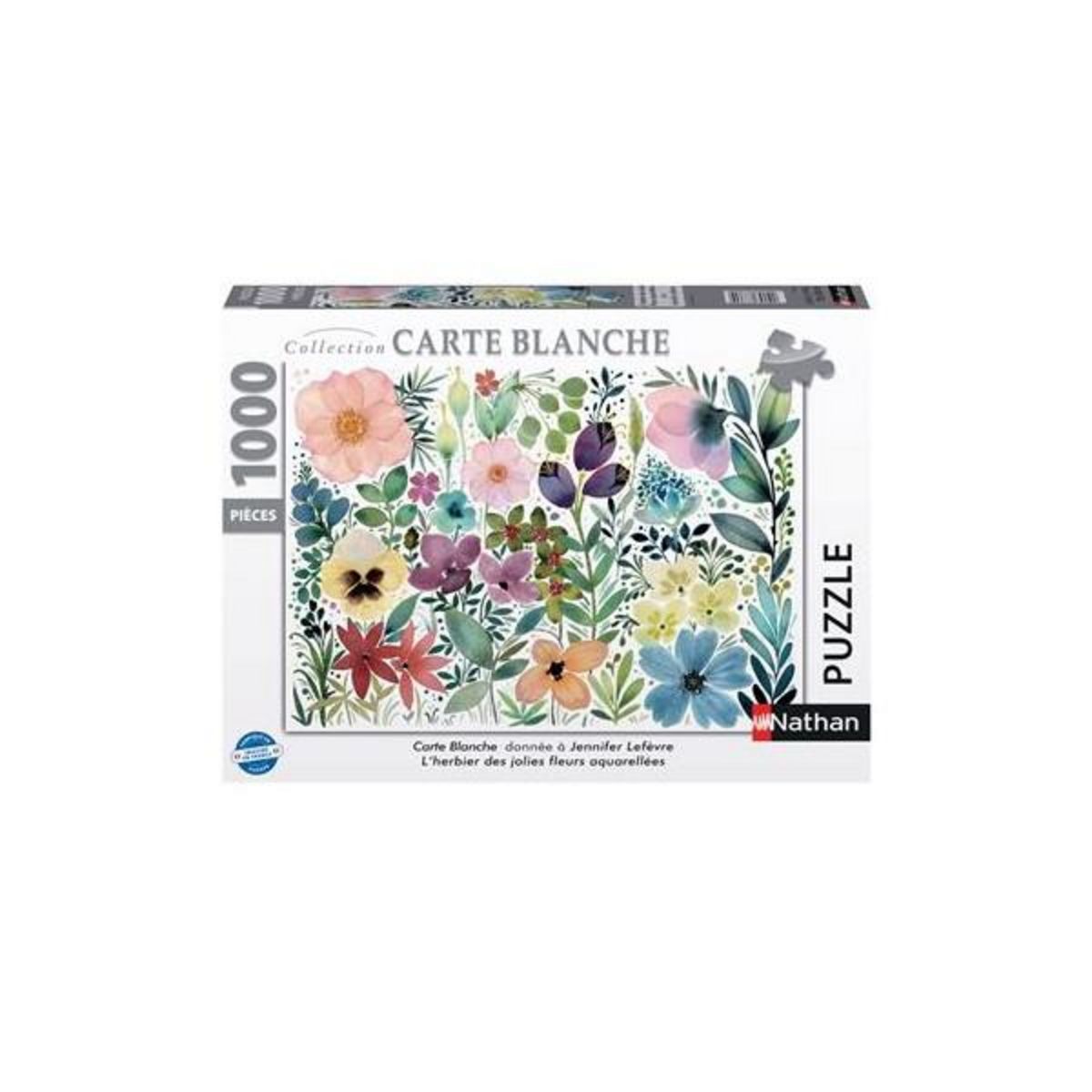 Nathan Puzzle Nathan L'herbier des jolies fleurs aquarellées Jennifer Lefèvre Collection Carte Blanche 1000 pièces