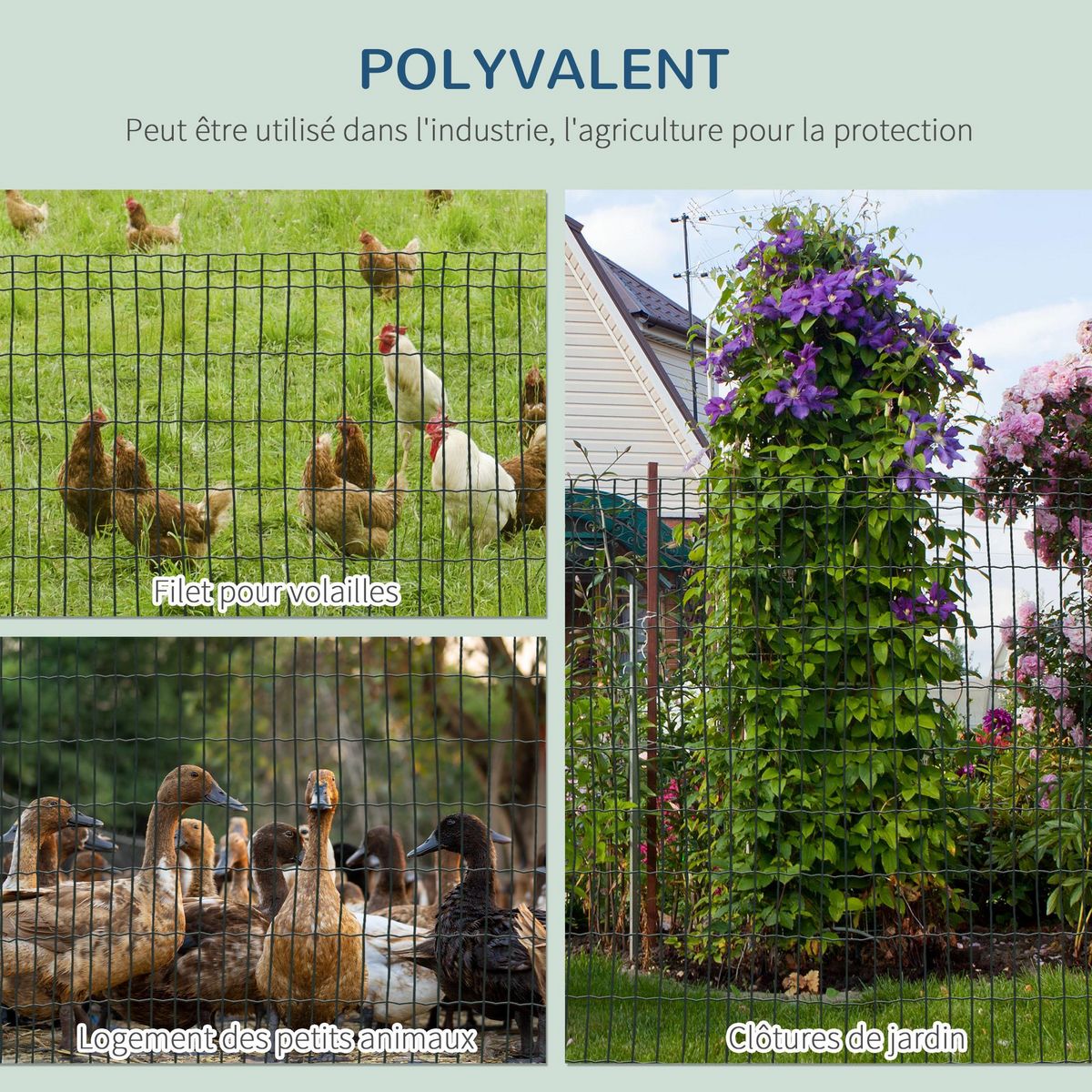 PAWHUT Grillage rouleau soudé - grillage à poule - maille 5L x 10H cm - hauteur 1,22 m - longueur 10 m - acier revêtement PVC vert