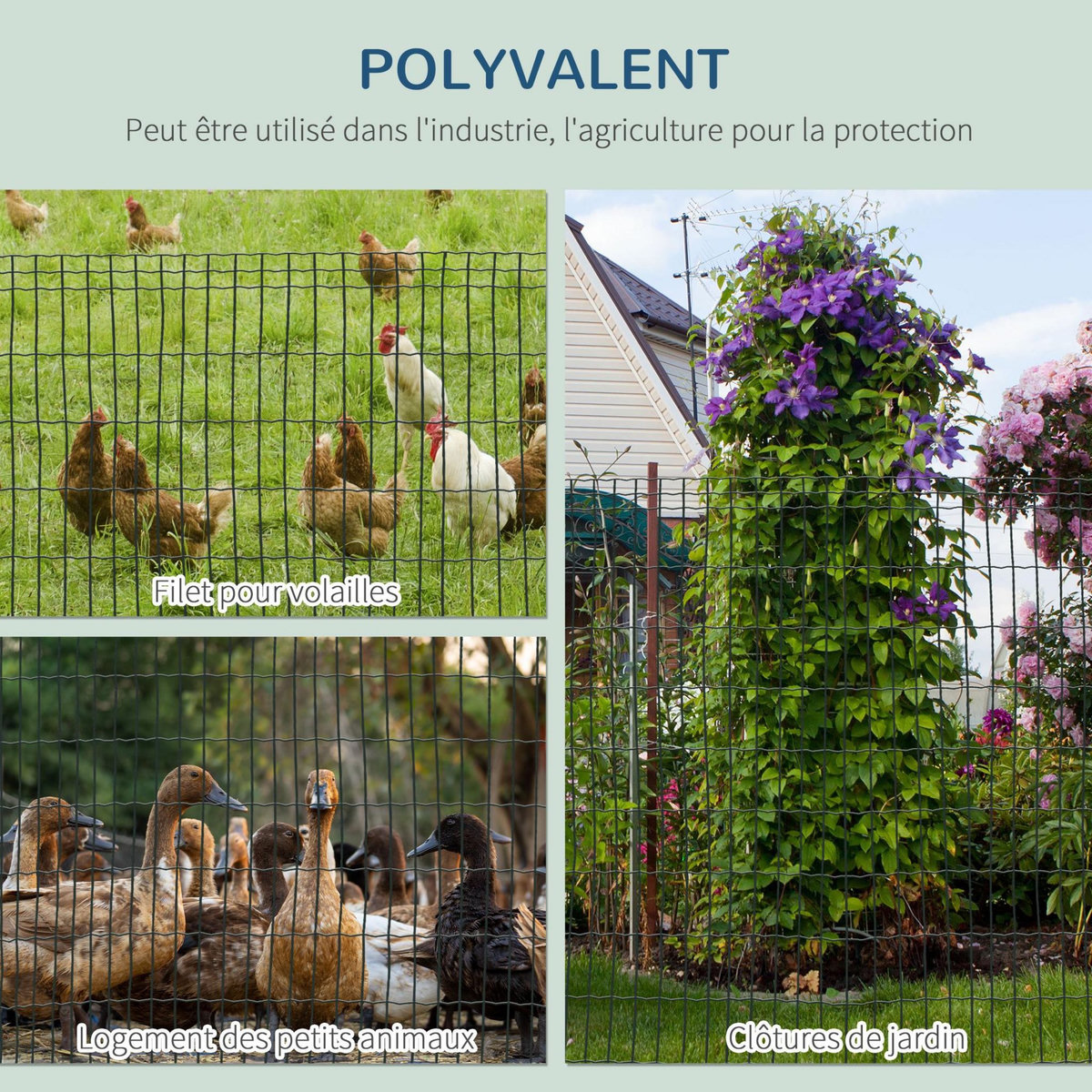 PAWHUT Grillage rouleau soudé - grillage à poule - maille 5L x 10H cm - hauteur 1,22 m - longueur 10 m - acier revêtement PVC vert