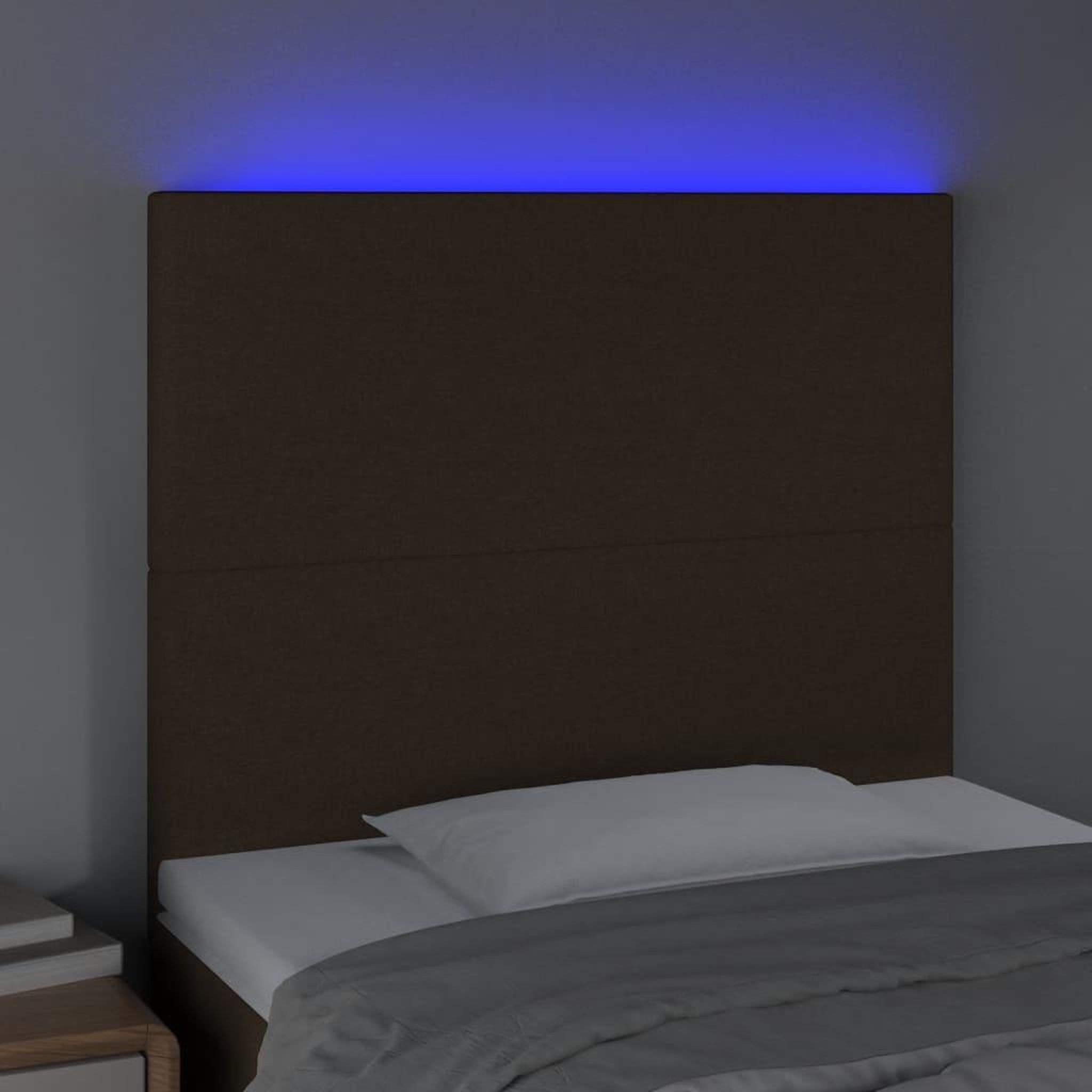 Voir la diapositive 3 : VIDAXL Tete de lit a LED Marron fonce 100x5x118/128 cm Tissu