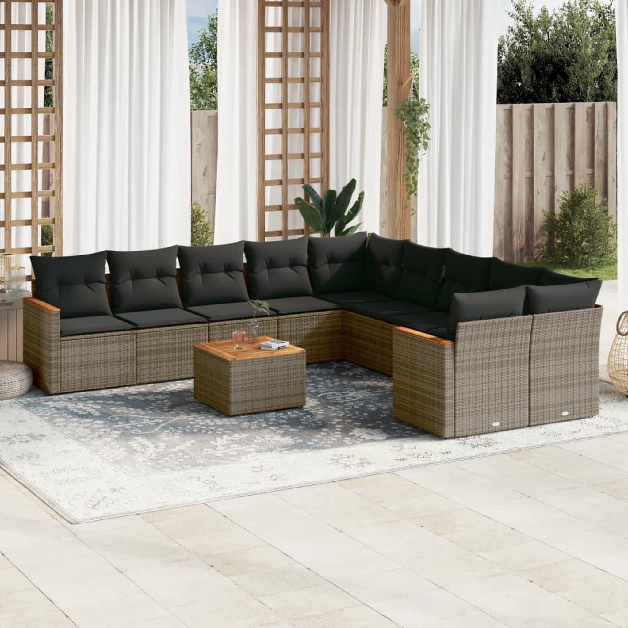 VIDAXL Salon de jardin 11 pcs avec coussins gris resine tressee