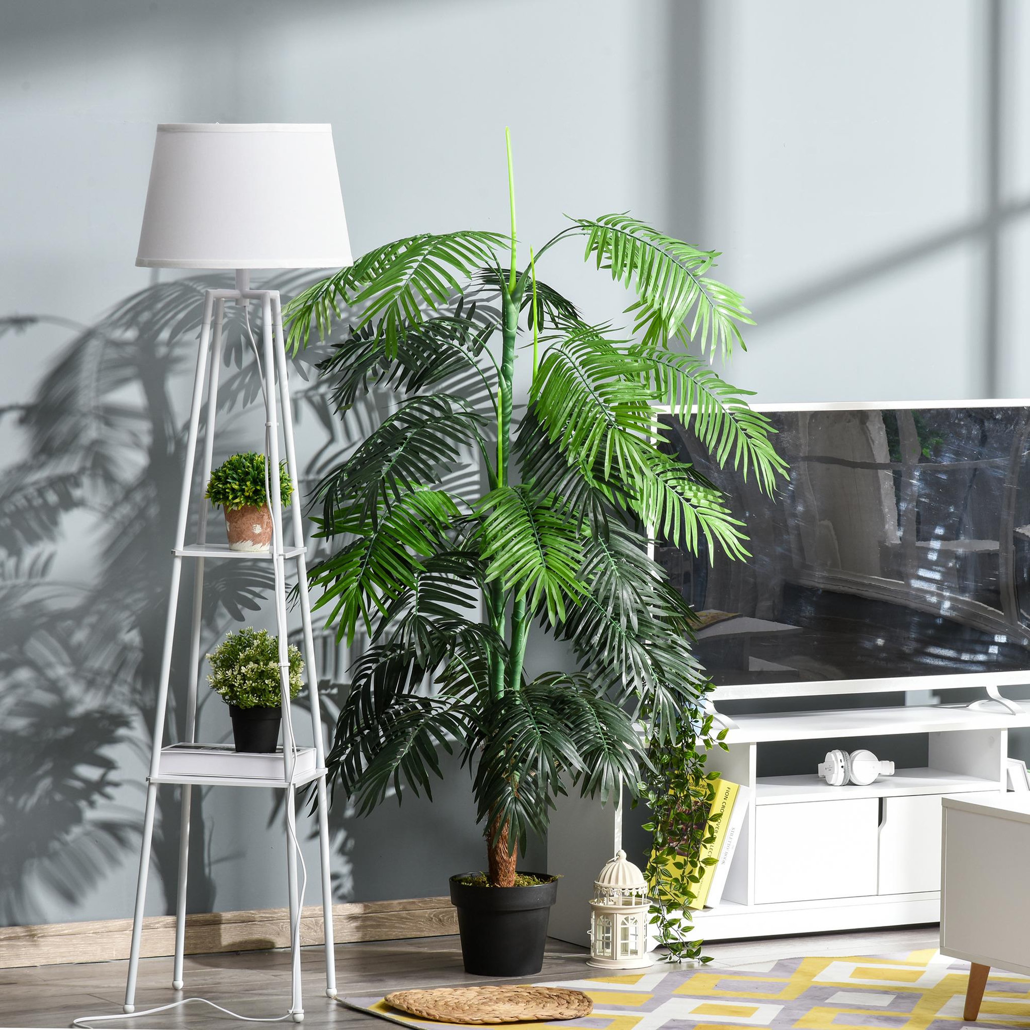 Voir la diapositive 2 : OUTSUNNY Palmier artificiel hauteur 1,7 m arbre artificiel tronc branches lichen grandes feuilles grand réalisme pot inclus