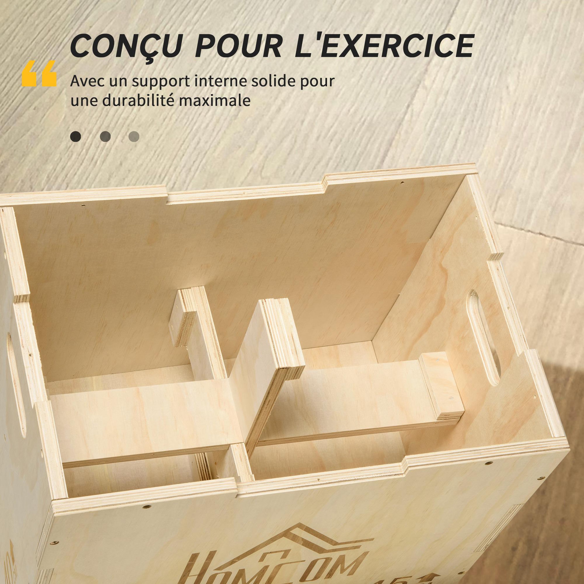 Voir la diapositive 6 : HOMCOM Box jump - box de pliométrie - boite de saut - 3 hauteurs 40/45/60H cm - charge max. 120 Kg - bois de hêtre