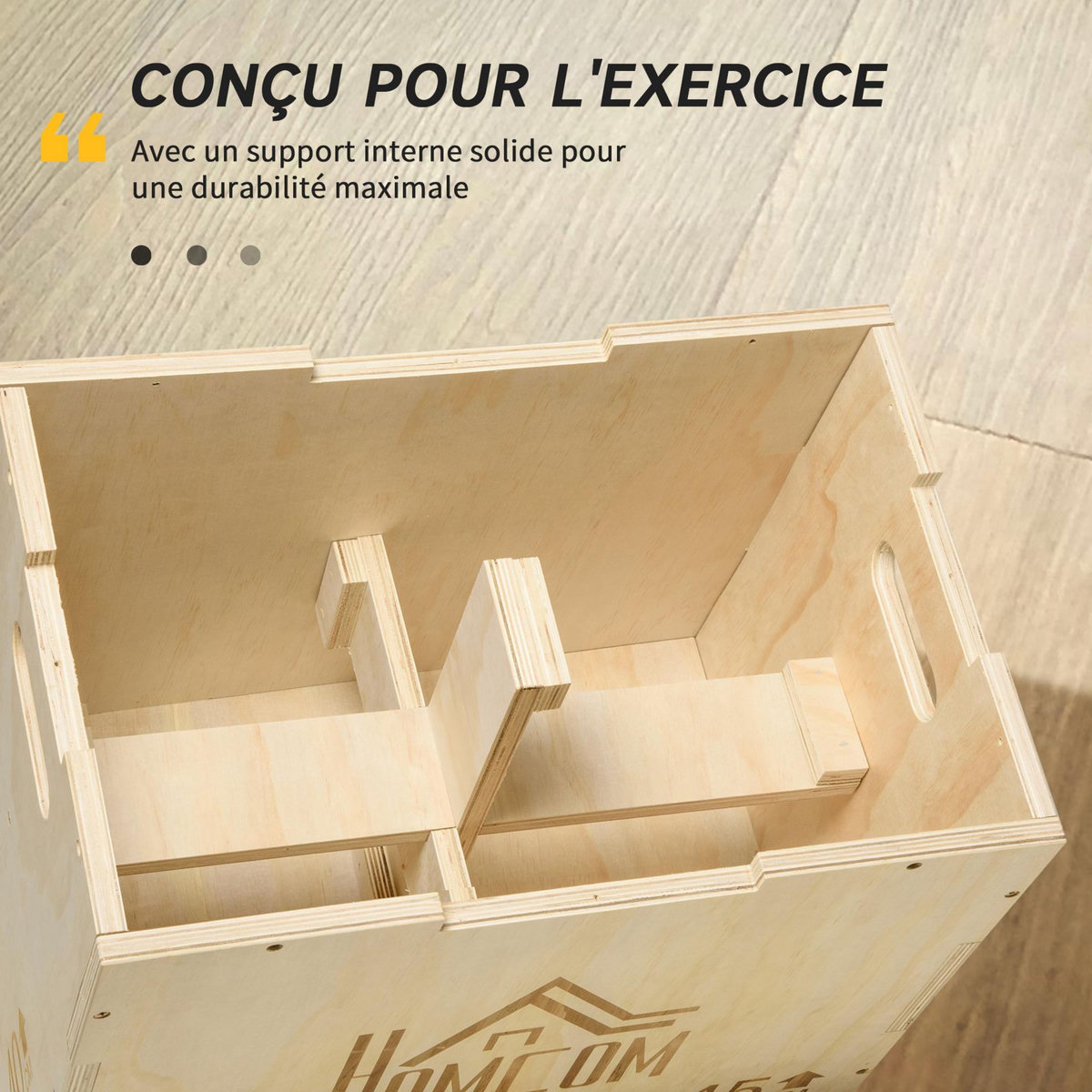 HOMCOM Box jump - box de pliométrie - boite de saut - 3 hauteurs 40/45/60H cm - charge max. 120 Kg - bois de hêtre