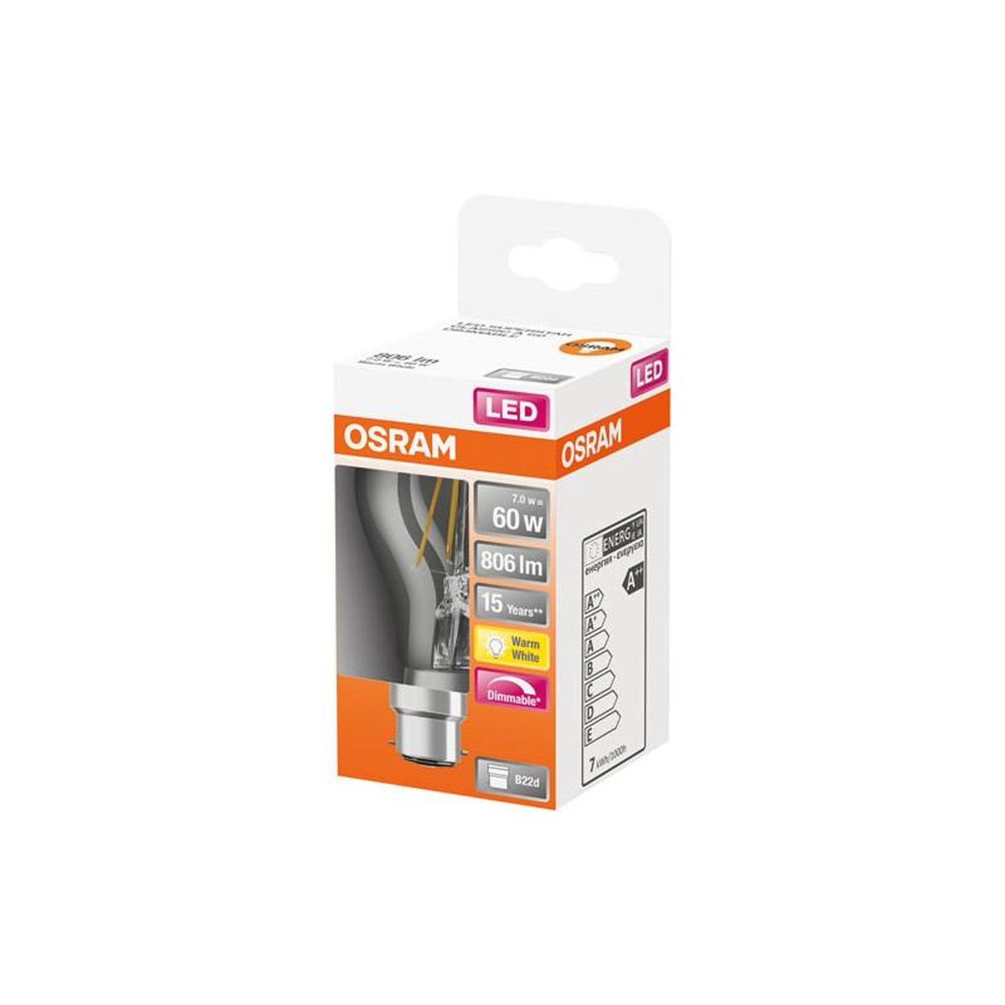 Osram LED STD CLAIR FILA.DIM 7W B22 CHD BTE OSRAM - 4058075448124