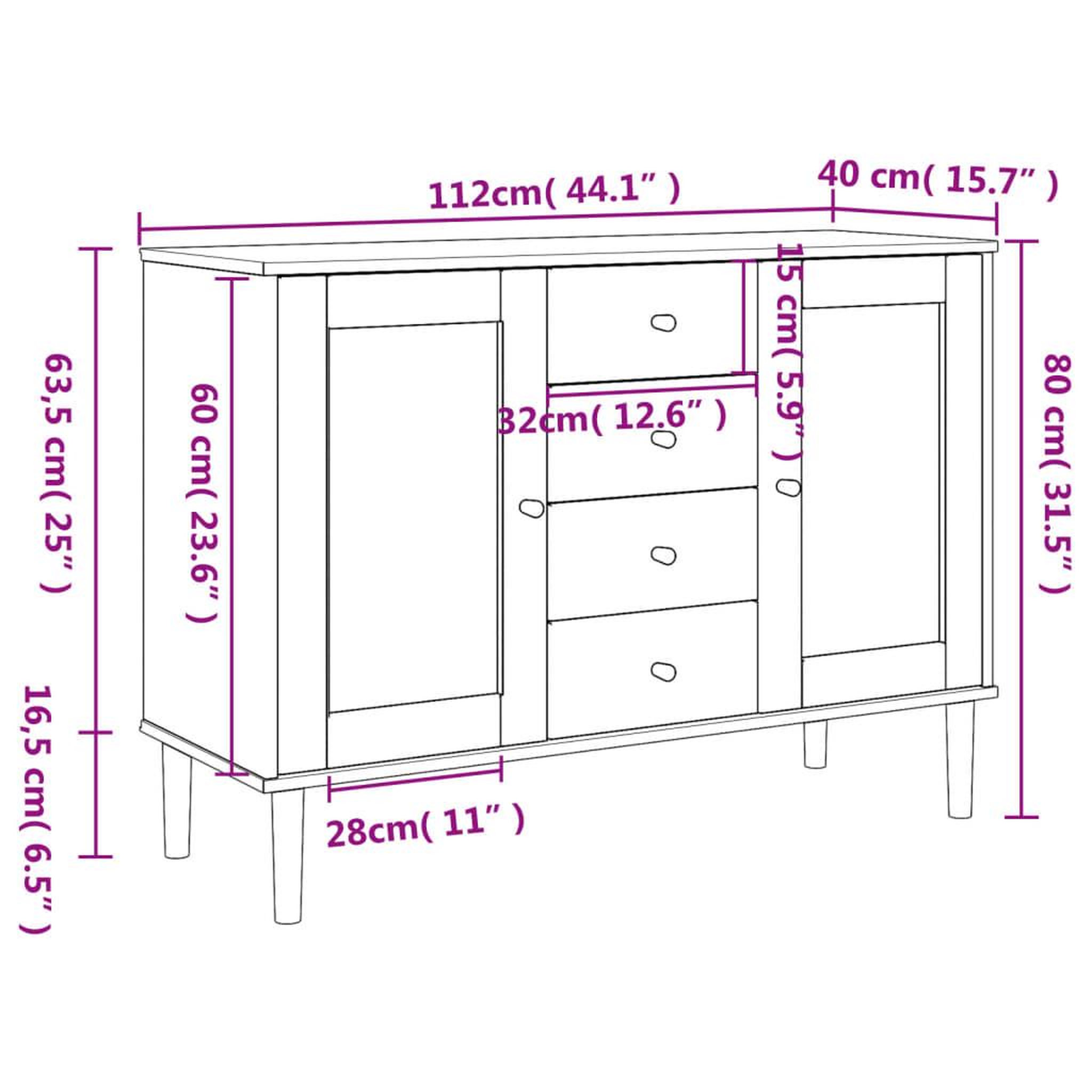 Voir la diapositive 6 : VIDAXL Buffet SENJA aspect rotin marron 112x40x80cm bois massif de pin