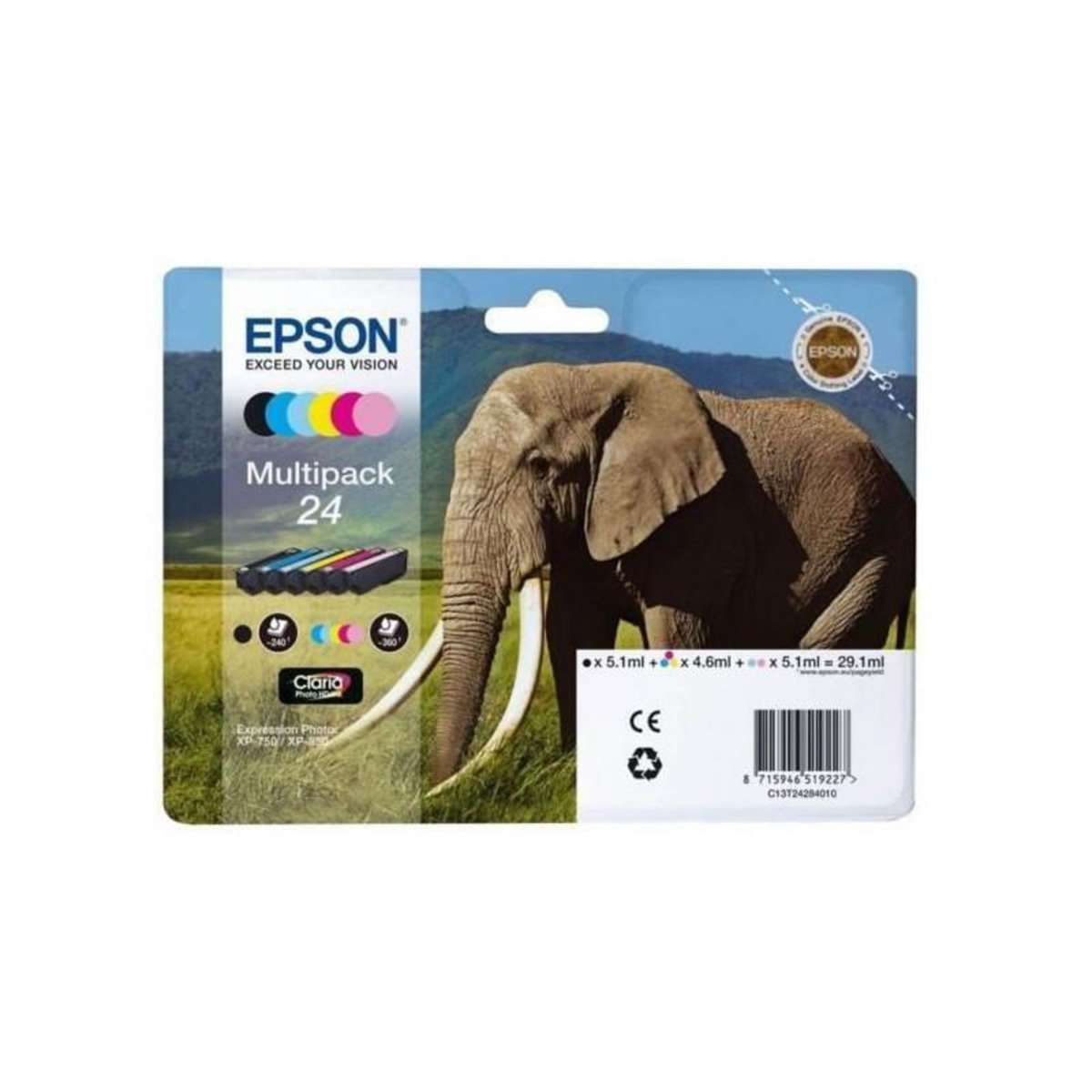 Epson Epson Cartouche Multipack 24 Elephant Claria Photo HD - Noir + 5 Couleurs
