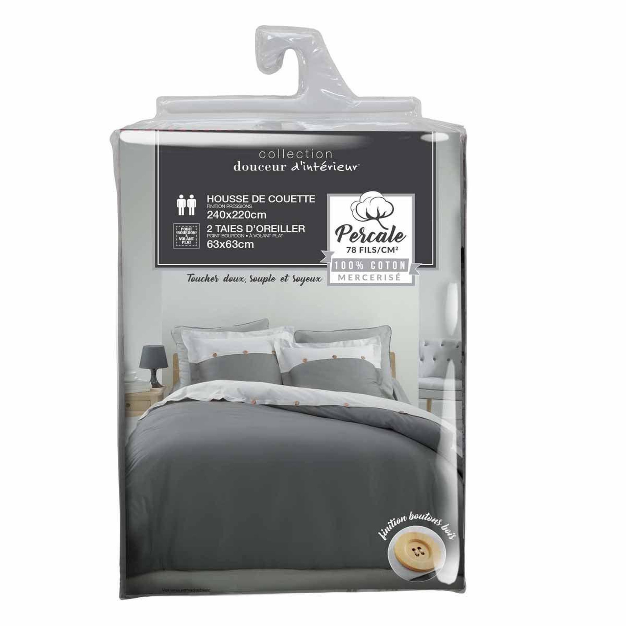 Voir la diapositive 6 : Douceur d'Intérieur Parure de lit 3 pièces  versa  240x220cm anthracite