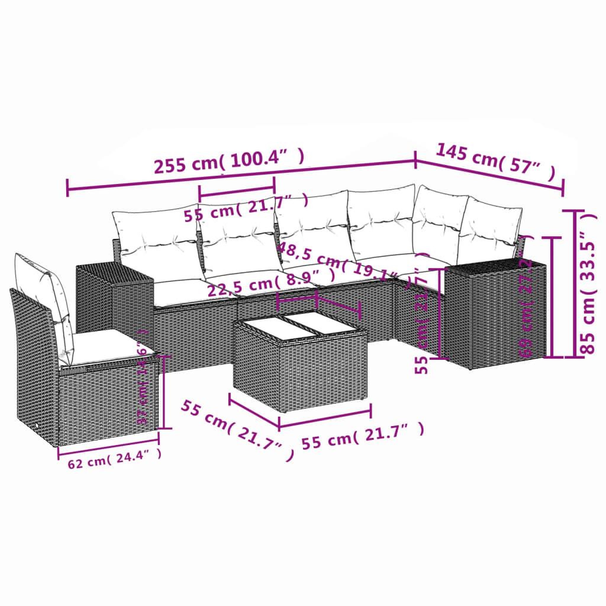Voir la diapositive 6 : VIDAXL Salon de jardin avec coussins 7 pcs marron resine tressee