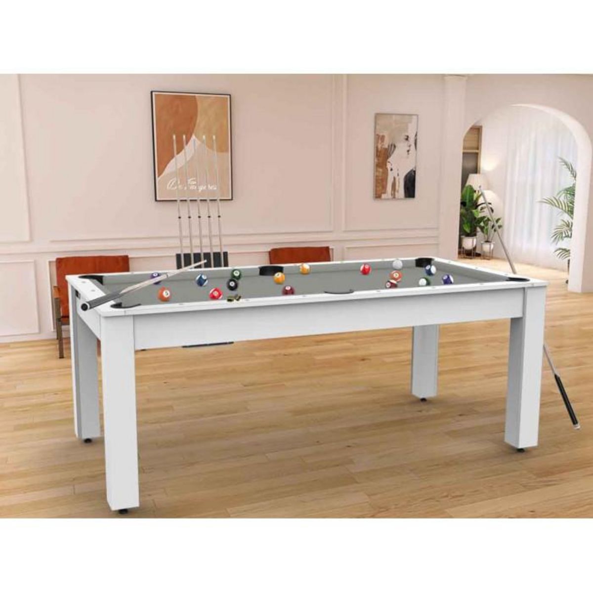 Paris Prix Table de Billard Convertible  Oregon  213cm Blanc & Gris