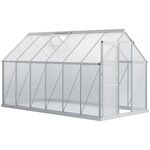 OUTSUNNY Serre de jardin aluminium polycarbonate 7,12 m² dim. 3,75L x 1,9l x 2H m lucarne réglable fondation porte coulissante