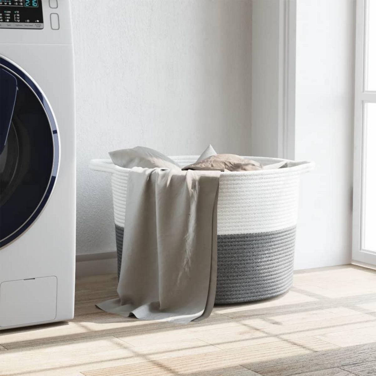 VIDAXL Panier a linge gris et blanc Ø55x36 cm coton