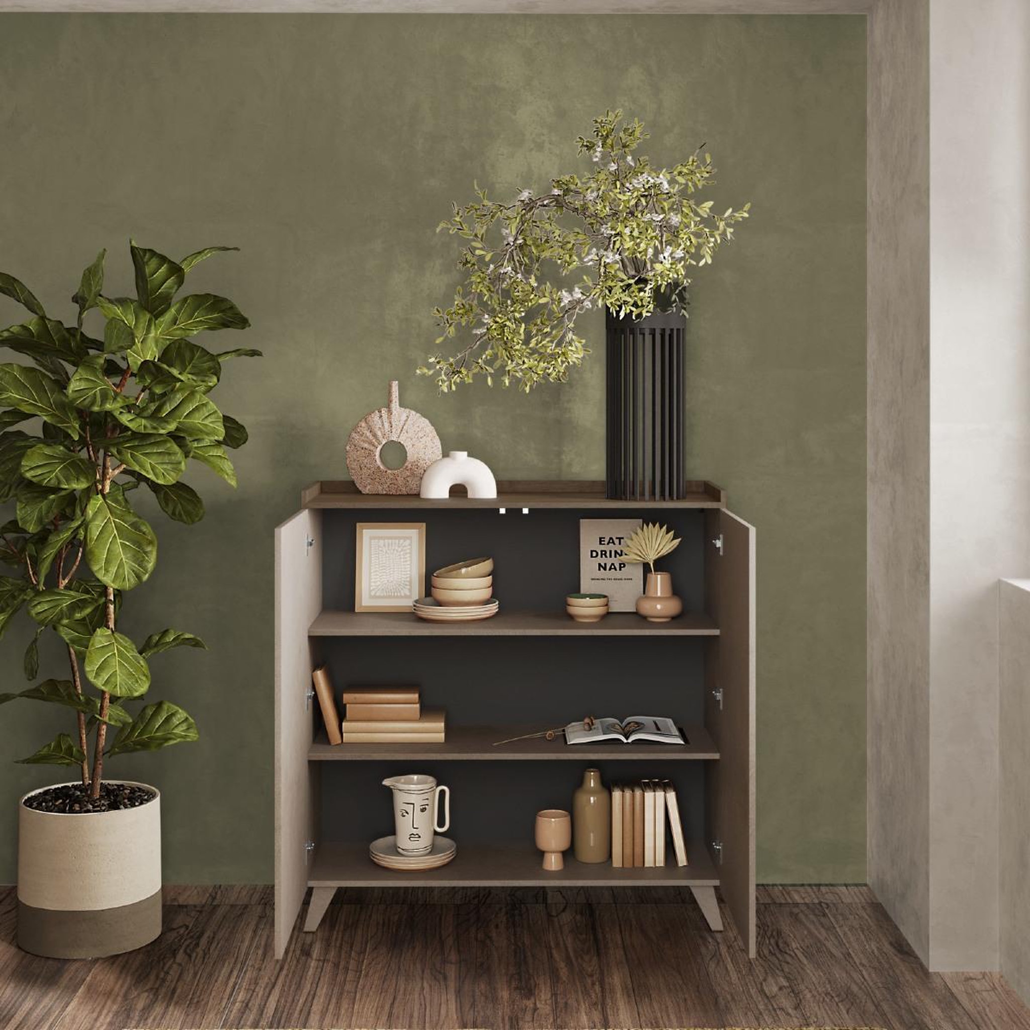 Voir la diapositive 3 : JLC KREATION Buffet haut moderne 2 portes 120cm RADOST