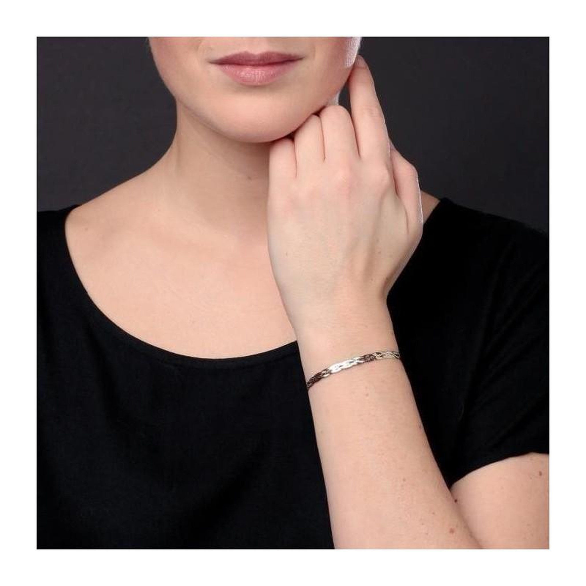 Voir la diapositive 2 : L'ATELIER D'AZUR Bracelet Deux Ors - Tresse Or Bicolore Jaune et Blanc - Femme