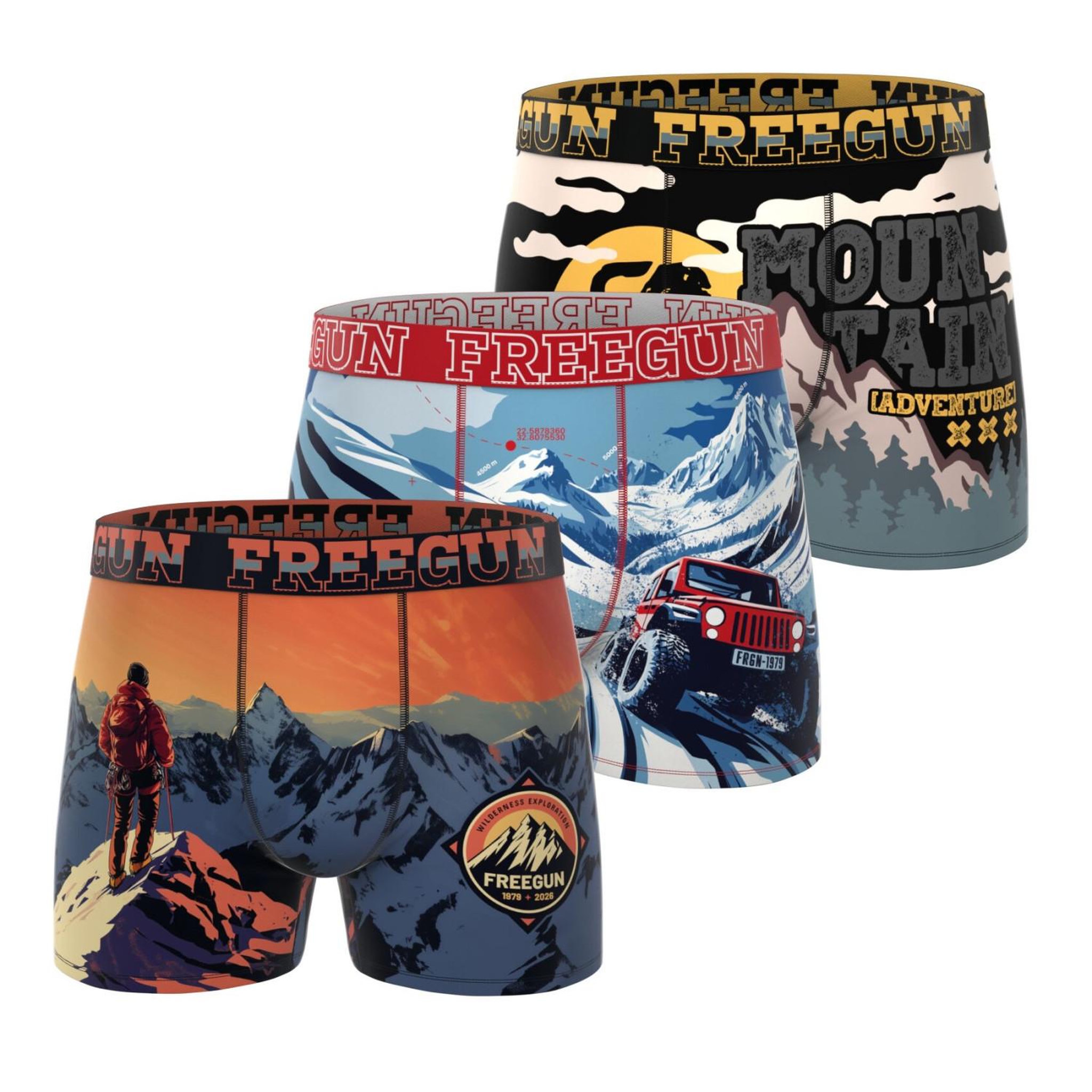 FREEGUN Lot de 3 boxers junior collection vintage winter. Coloris disponibles : Orange
