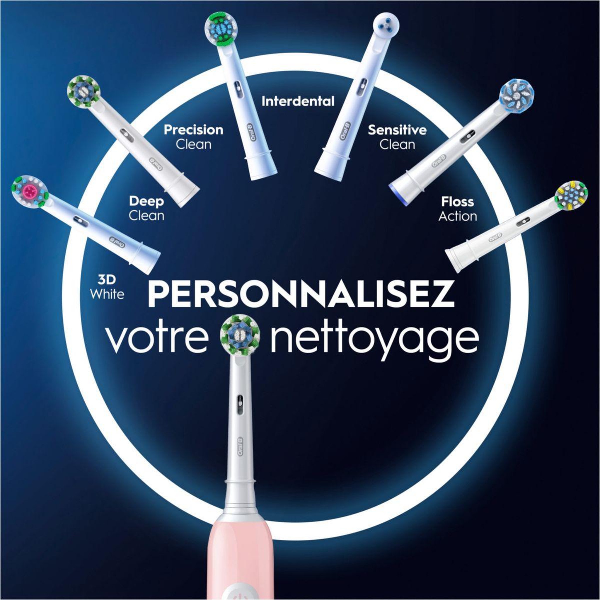 Voir la diapositive 5 : ORAL B Brosse à dents électrique Pro 1 Rose Cross Action + 1 brossette
