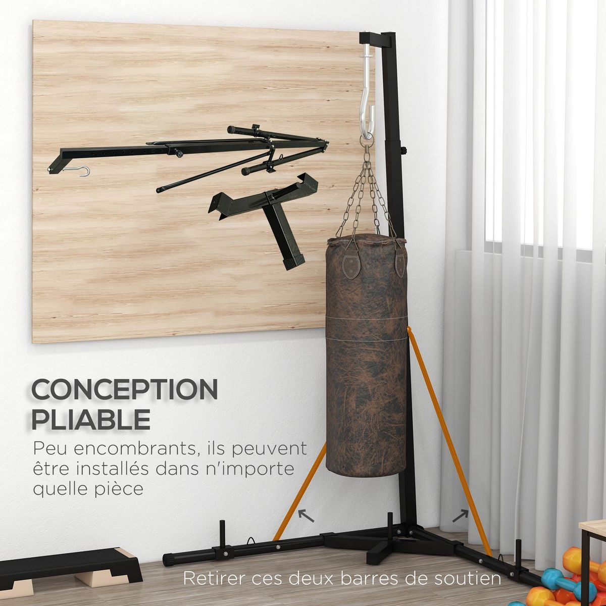 HOMCOM Support sac de frappe sur pied - hauteur réglable, pliable, à lester - charge max. 60 Kg - acier noir