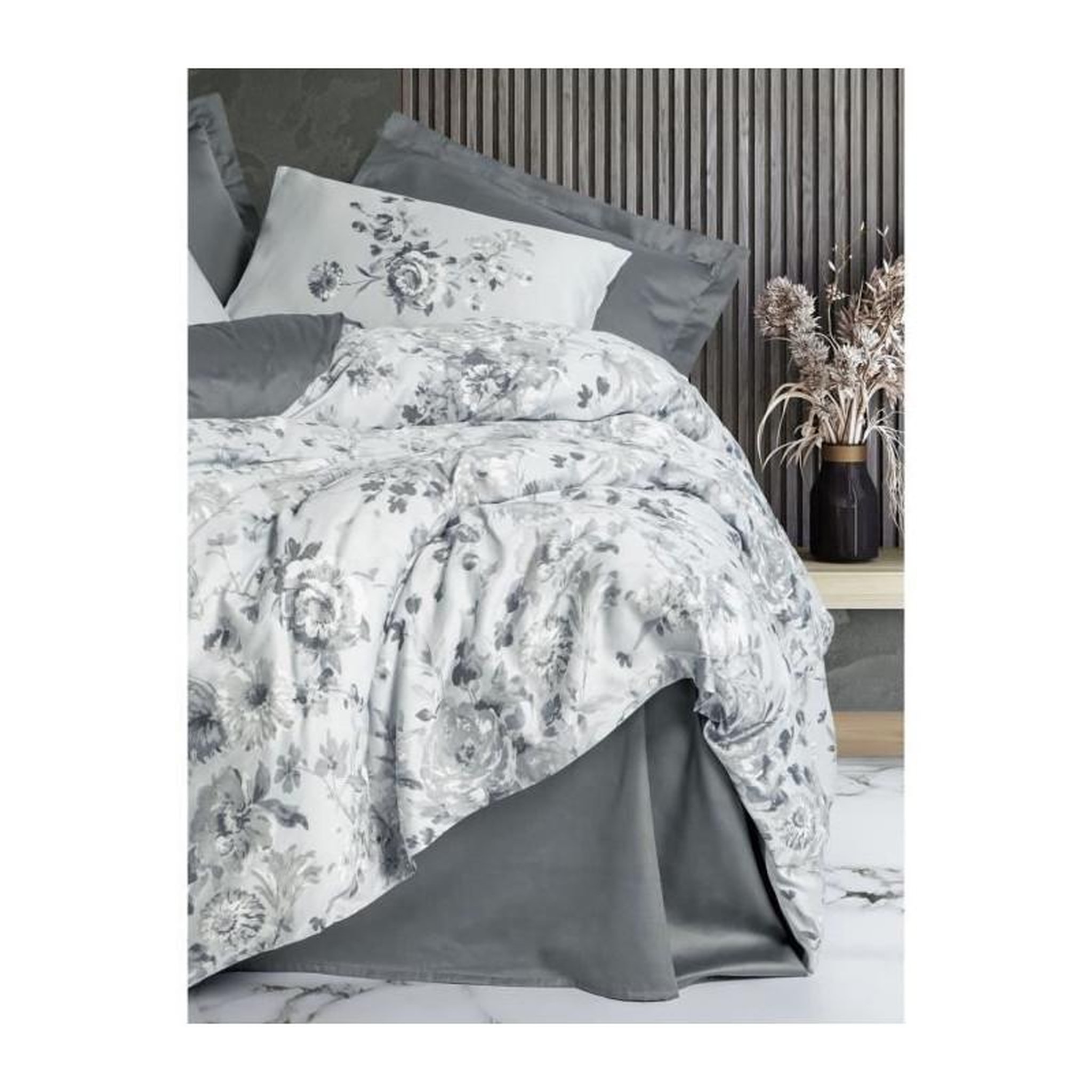 Voir la diapositive 3 : GENERIQUE Parure de lit - 129CTN64857 - 1 housse de couette 220 x 240 cm + 2 taies d'oreiller 60 x 60 cm - Satiné 100% coton - Gris