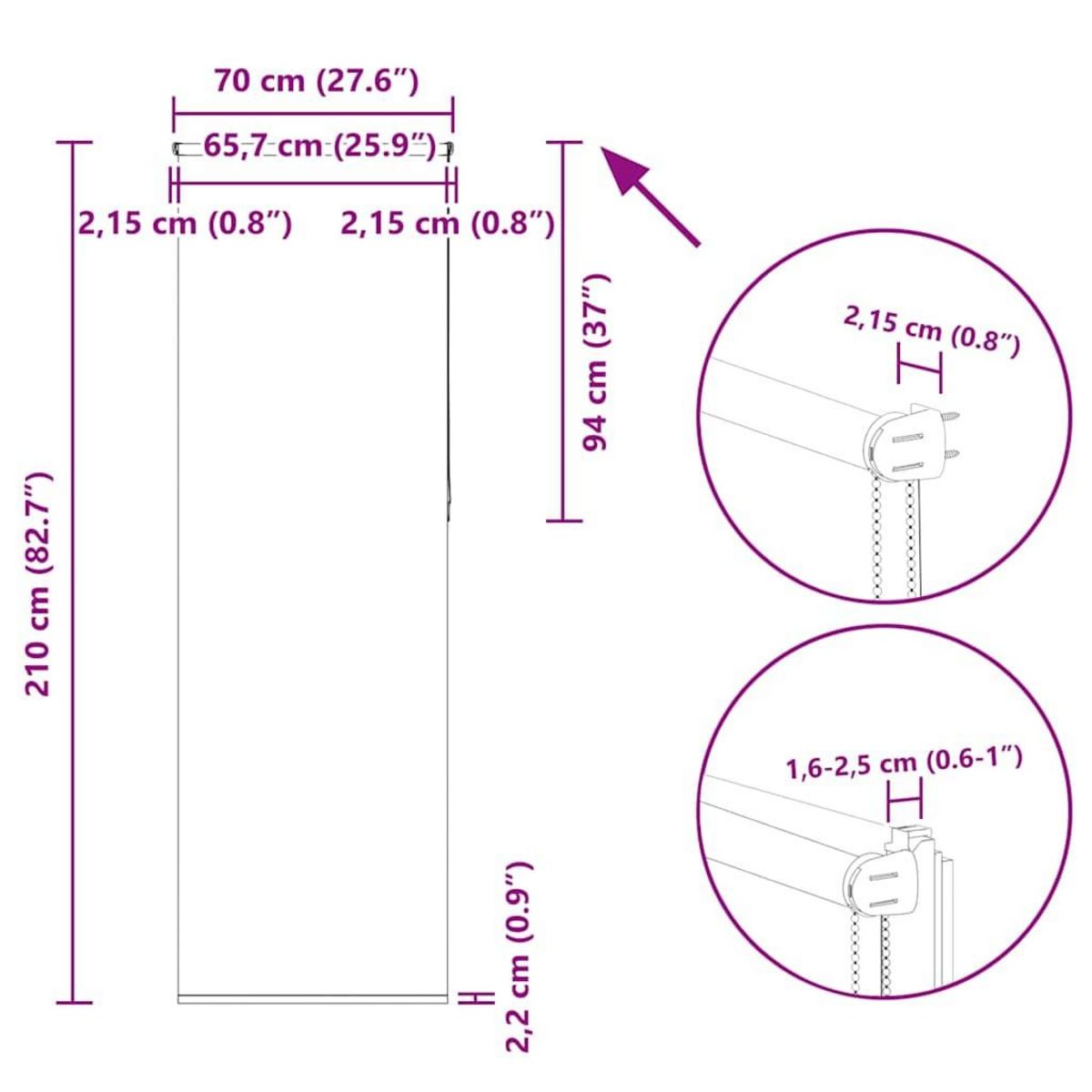 VIDAXL Store enrouleur occultant blanc casse 70x210cm largeur du tissu