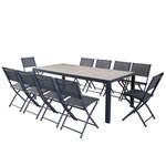 CONCEPT USINE Ensemble table aluminium effet bois et 10 chaises LAGOS