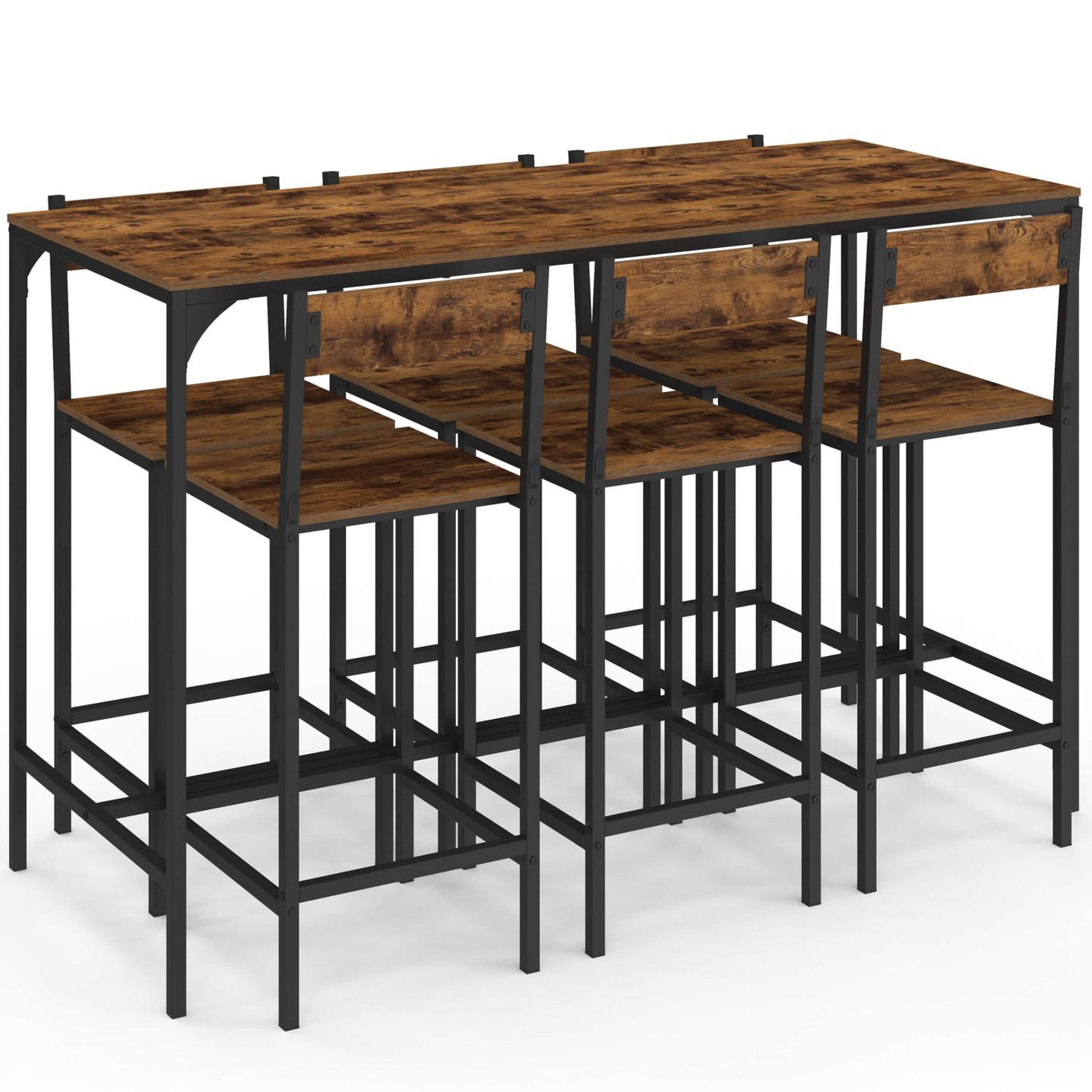 Voir la diapositive 5 : ID MARKET Ensemble table haute de bar dayton 150 cm et 6 tabourets avec dossier effet vieilli design industriel