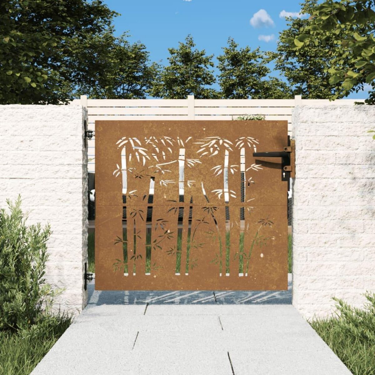 VIDAXL Portail de jardin 85x100 cm acier corten design de bambou