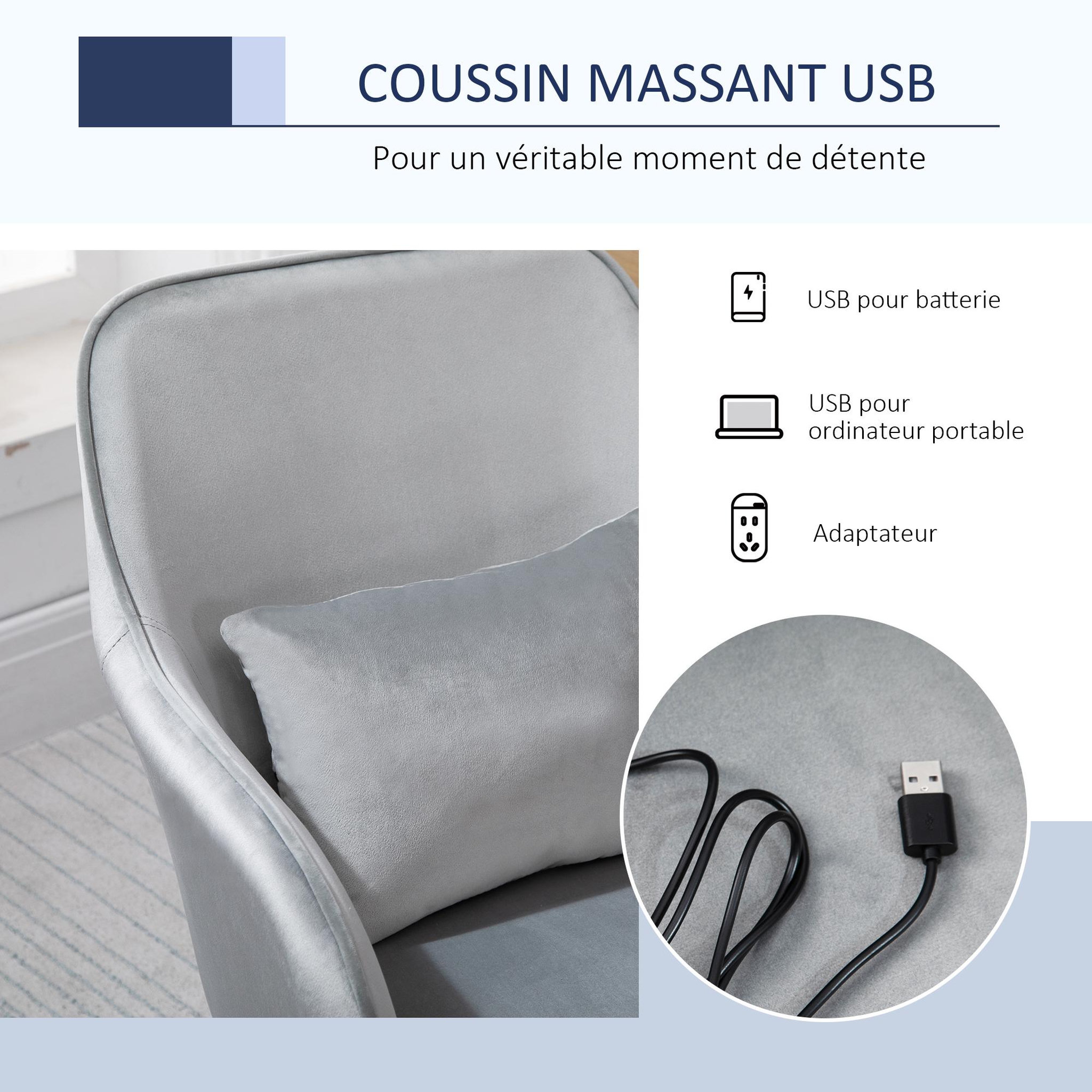 Voir la diapositive 4 : HOMCOM Chaise de bureau velours fauteuil bureau massant coussin lombaire intégré hauteur réglable pivotante 360° gris clair