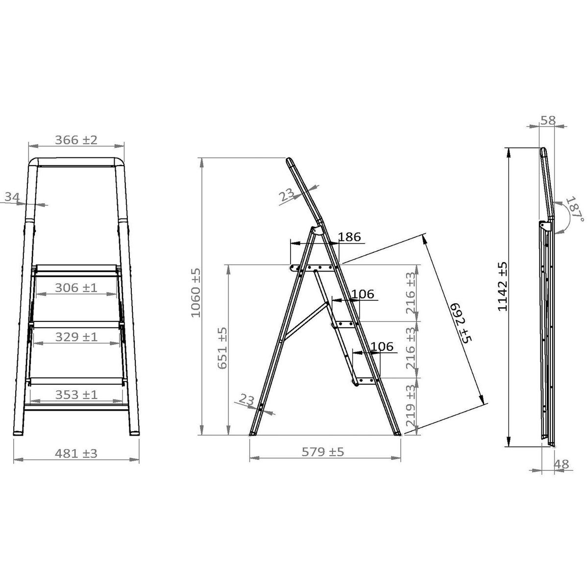 Wenko Escabeau 3 marches pliable en aluminium - Gris