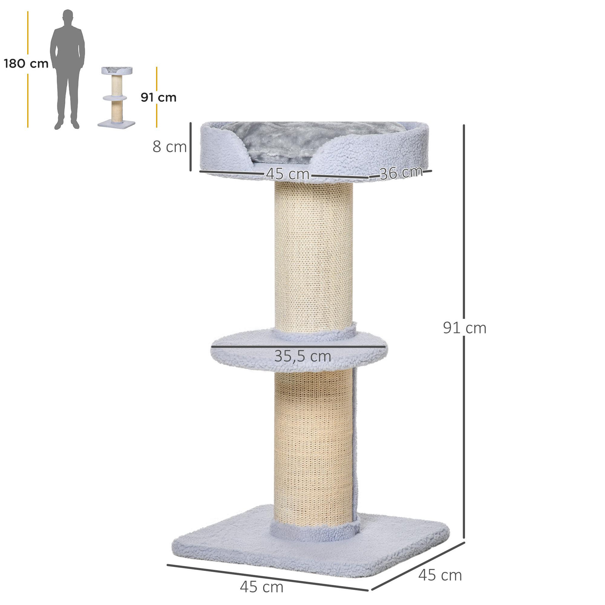 Voir la diapositive 3 : PAWHUT Arbre à chat avec griffoir centre d'activités 2 plateformes coussin bleu