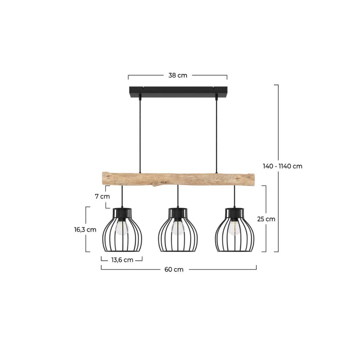 Rendez vous déco Suspension 3 lampes en bois d'eucalyptus et métal noir-Abby