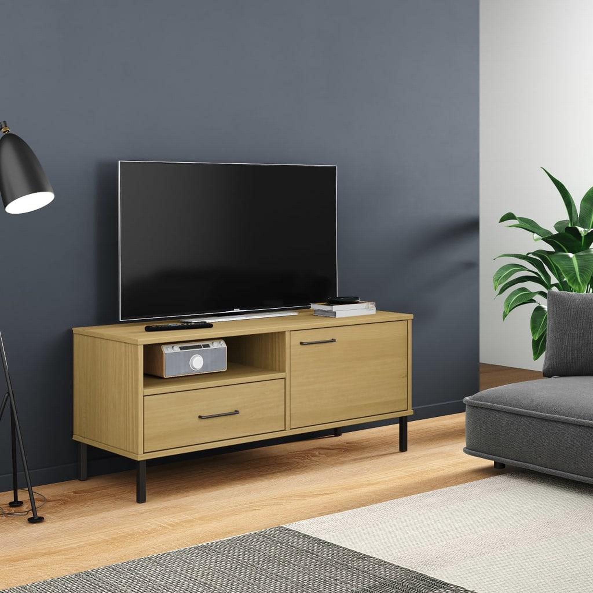 Voir la diapositive 1 : VIDAXL Meuble TV avec pieds en metal Marron Bois de pin massif OSLO