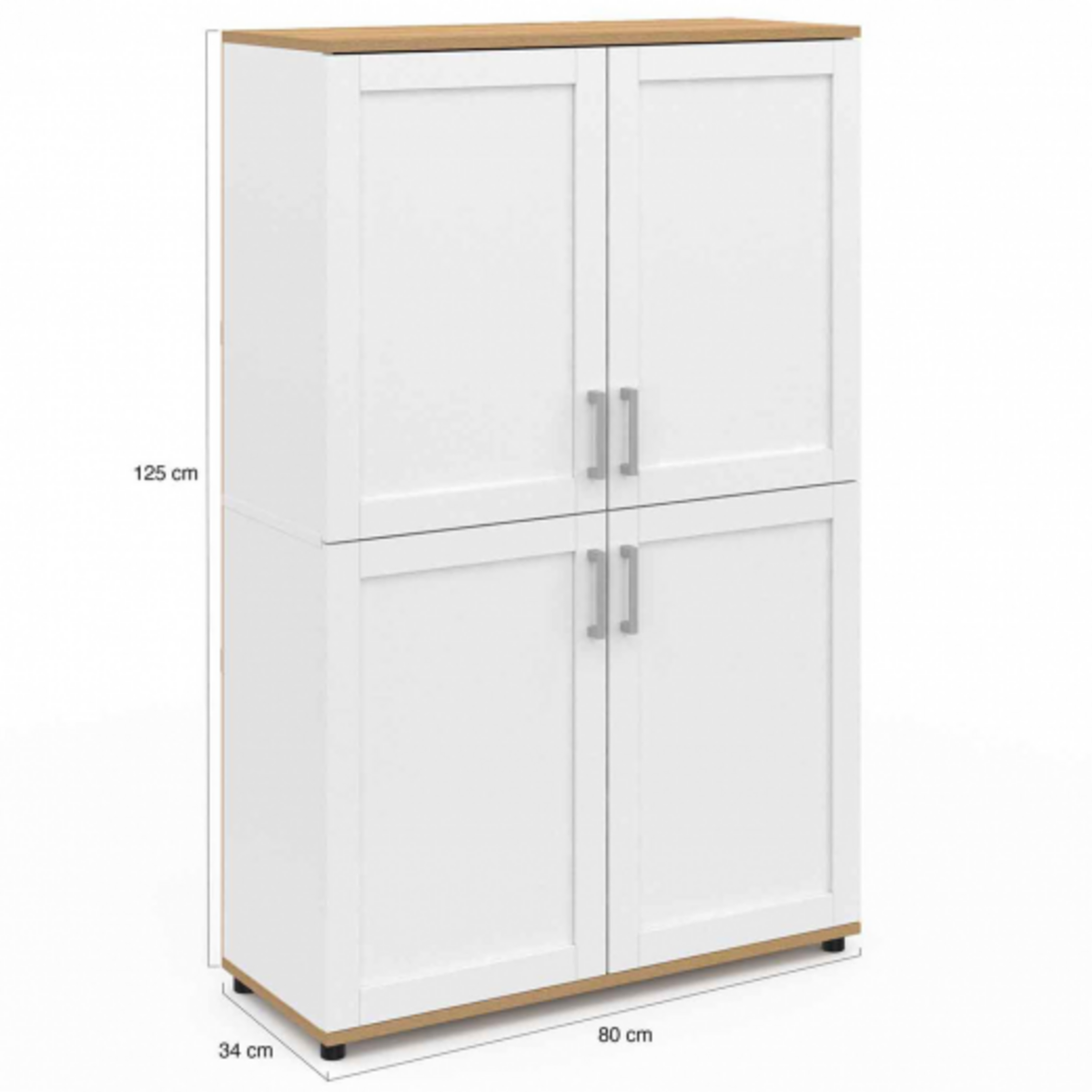 ID MARKET Buffet haut H. 125 cm VITO 4 portes blanc et bois